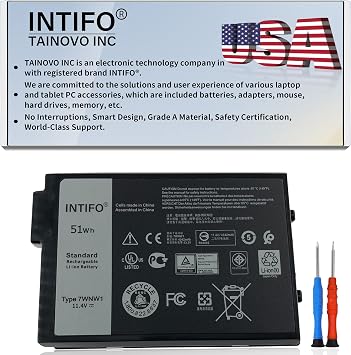 51Wh 7WNW1 Laptop Battery Compatible with Dell Latitude 5420 5424 7424 Rugged Extreme Series Notebook 0GK3D3 GK3D3 0DMF8C DMF8C 06NNCF 6NNCF 0DP3KF DP3KF [11.4V 51Wh 3-Cell]