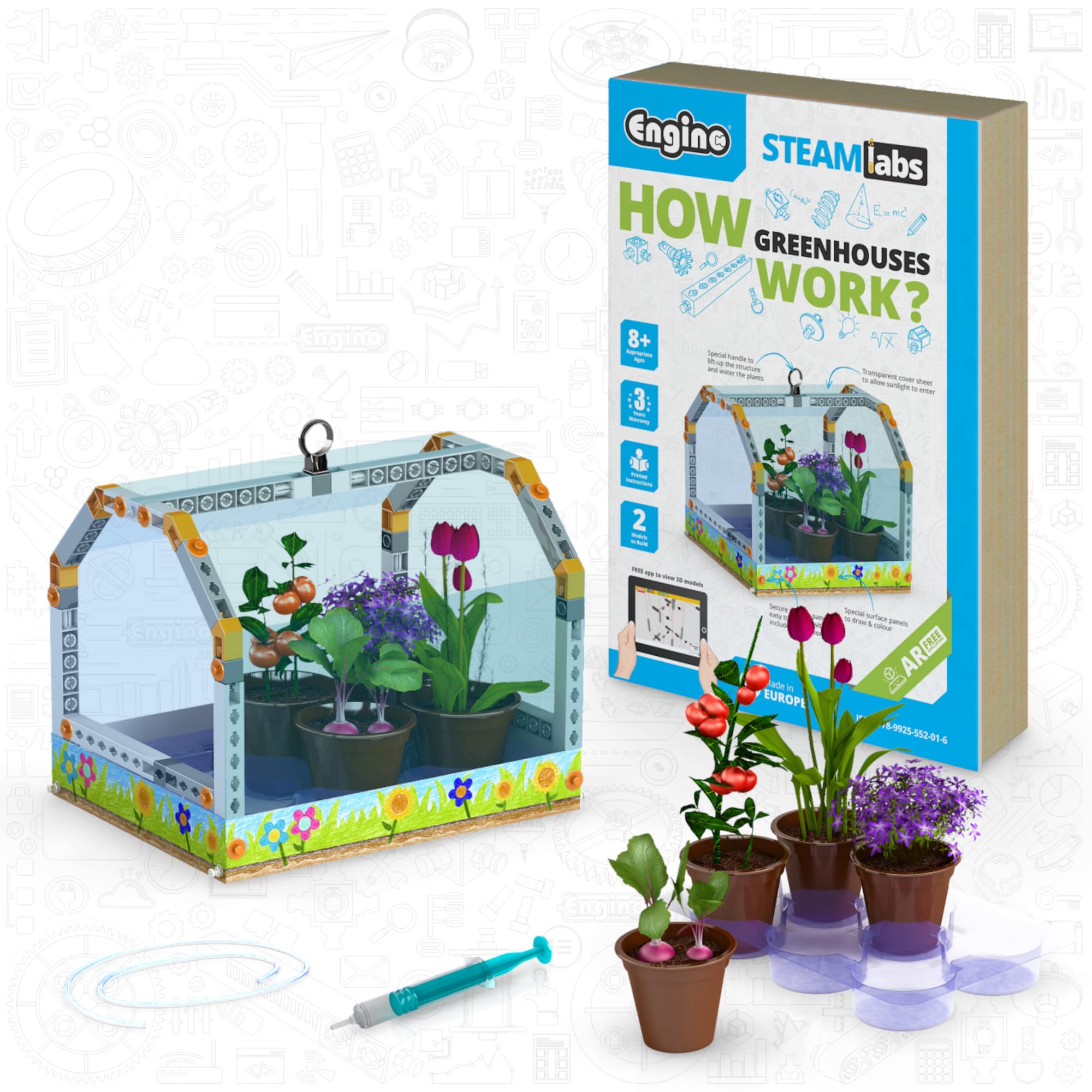 Engino: STEAM Labs Junior: How Greenhouses Work - Model Brick Building Set, Toybook Series, Experiment & Art Activities, Play & Learn Science, Kids 8+