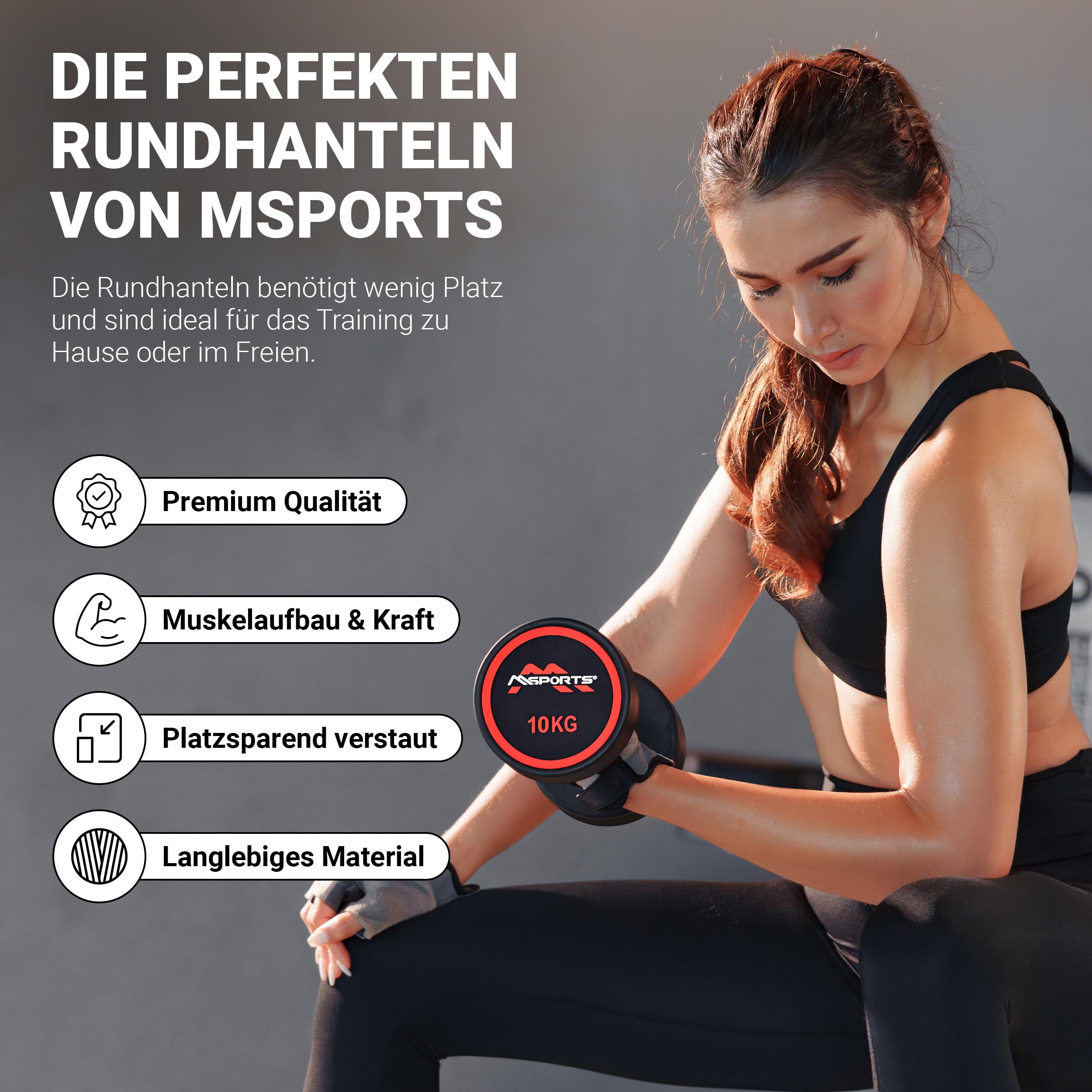 MSPORTS Rundhantel Premium 2er Set | Gummi Kurzhantel Beschichtung 2,5-50 kg | Griff verchromt und gerändelt | Verschiedene Gewichtsvarianten Hantel