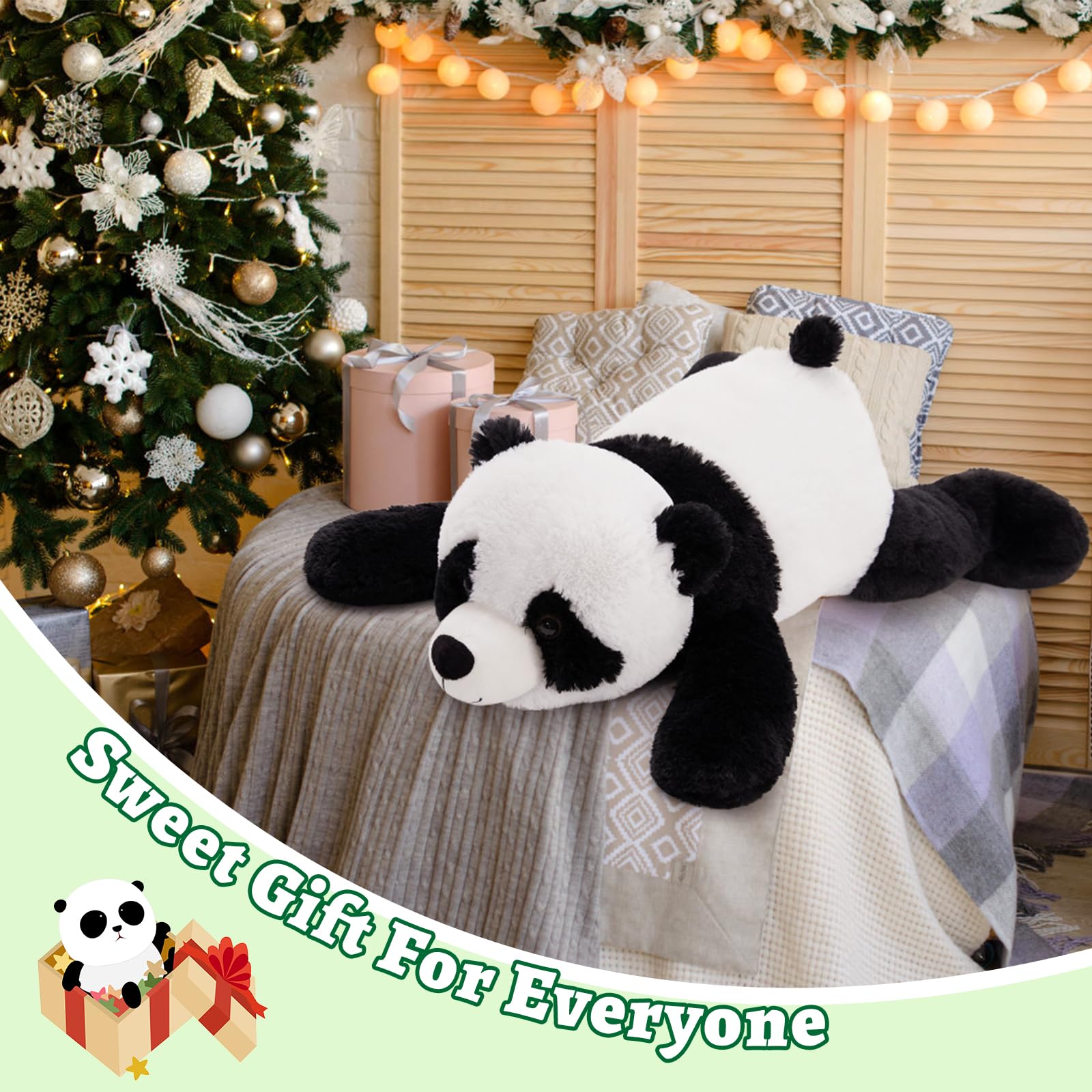 MorisMos Peluche Panda géant XXL, 80 cm de Long Peluche Panda Moelleuse,Cadeau d'anniversaire pour Enfants et bébés