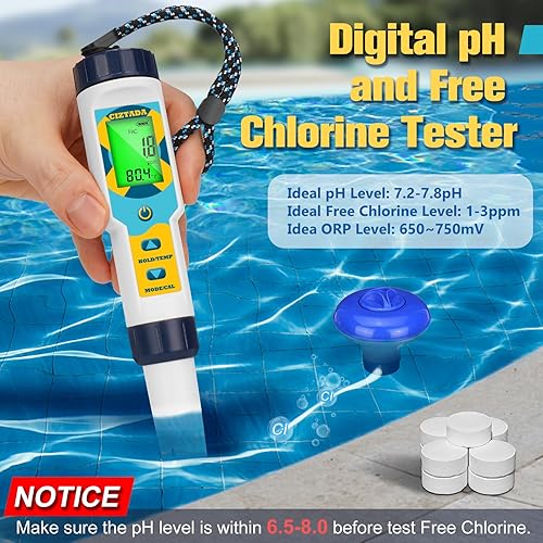 Miniatura 3 de CIZTADA Probador de piscina de agua salada Medidor de cloro libre Probador de pH y salinidad 7 en 1 Libre Cloro pH Sal ORP TDS EC Medidor de