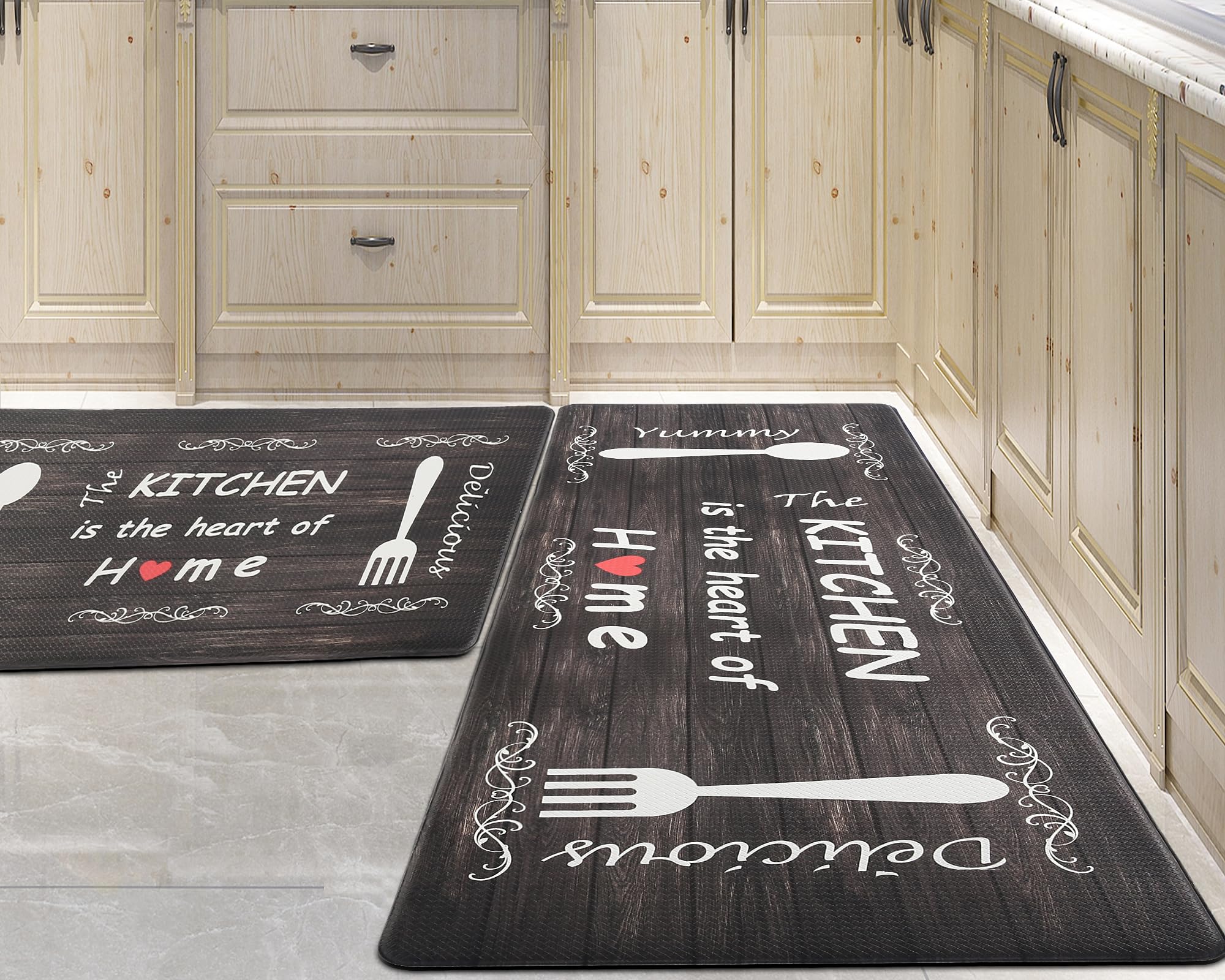 PCSWEET HOME Farmhouse Kitchen Rugs Sets 2 Piece Cushioned Anti Fatigue Kitchen Mat,Memory Foam Kitchen Rug Waterproof Non Slip Standing Mat for