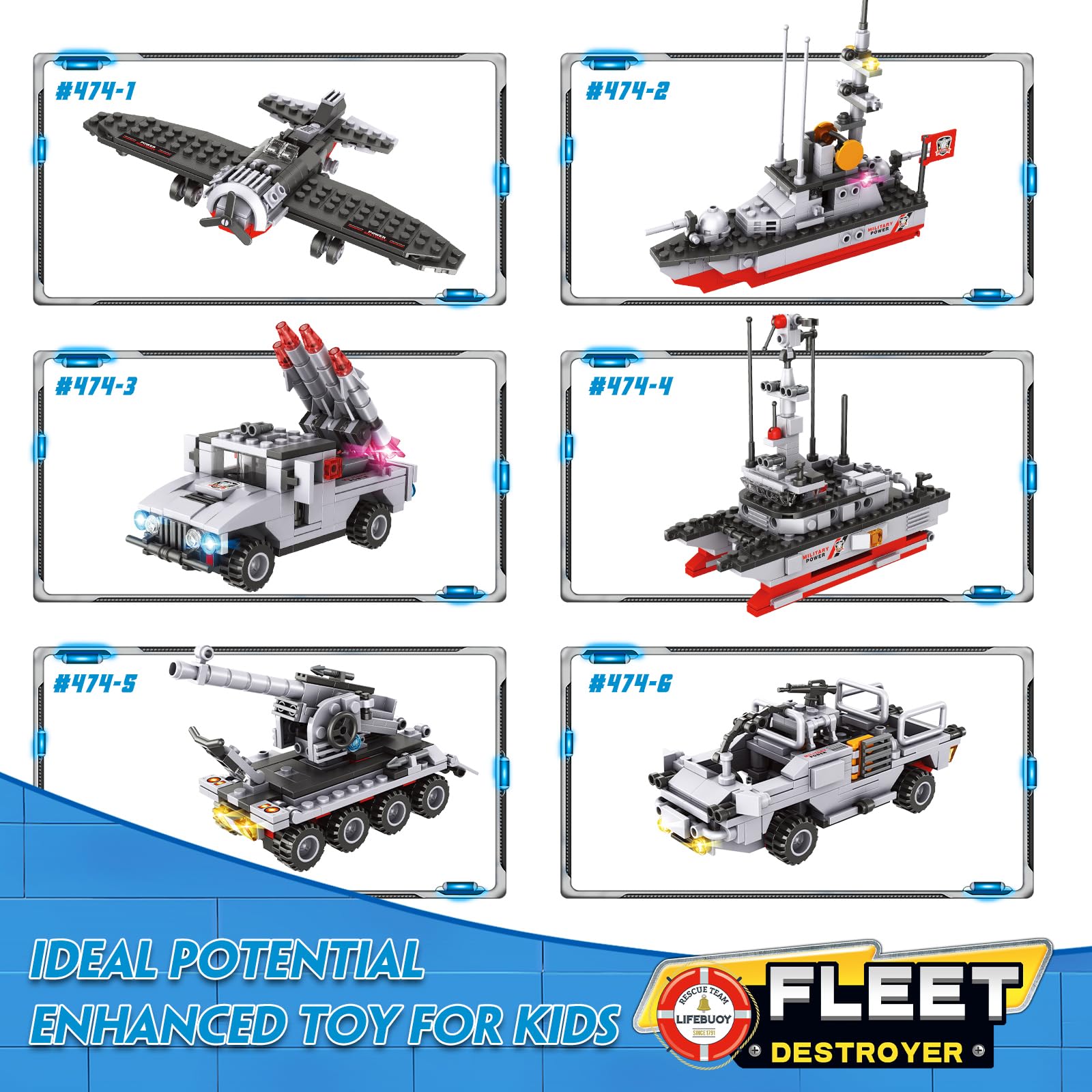 Juego de 1296 piezas de bloques de construcción de portaaviones, buque de guerra militar con avión, lancha patrulla, coche del ejército, tanque, barco creativo de juego de roles, juguetes de regalo 4