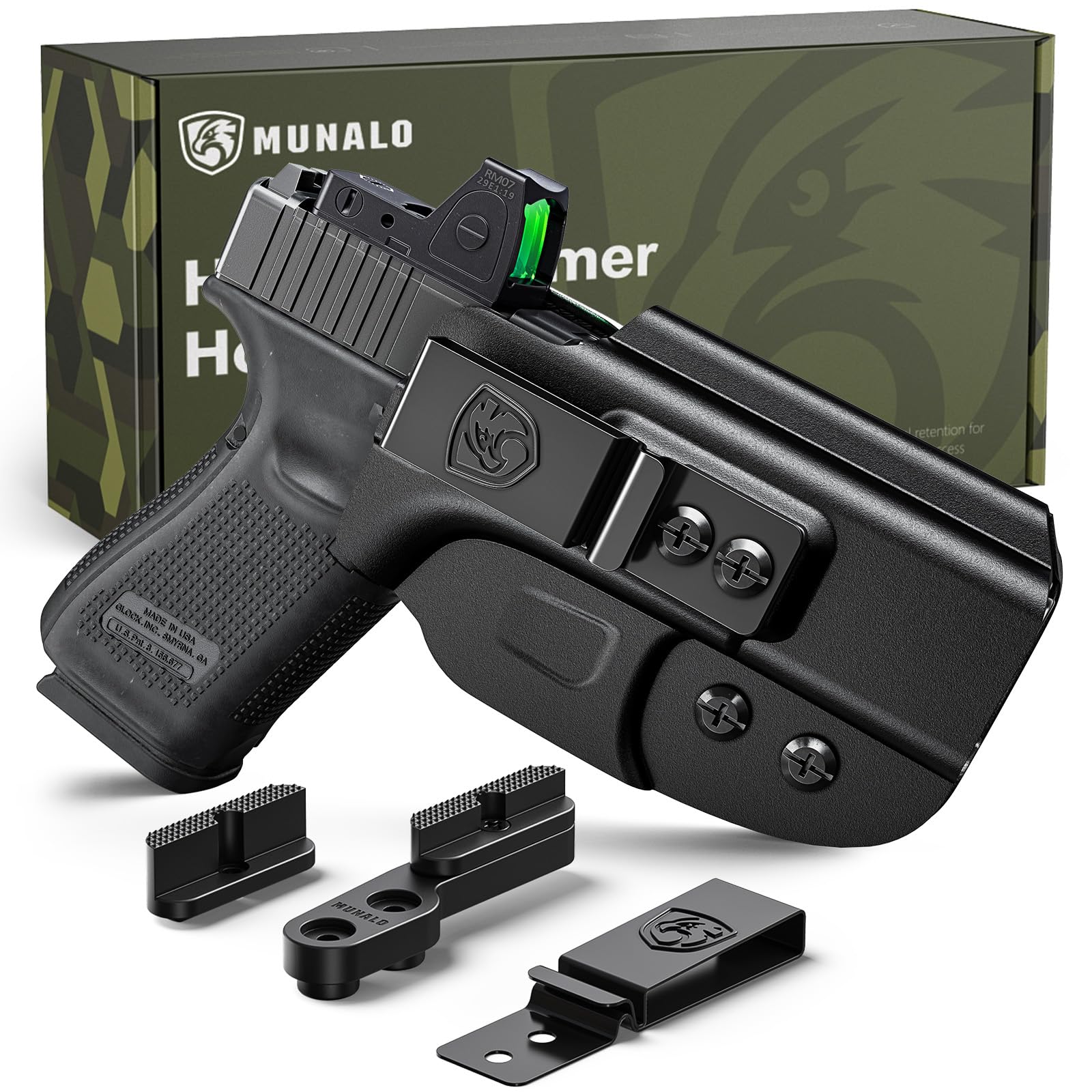 Hybrid Holster Concealed Carry Compatible with Glock 19 (Gen 3/4/5), 19X, 44, 45, 23, 32 - IWB Holster with Concealment Claw Ideal for Appendix Inside Waistband