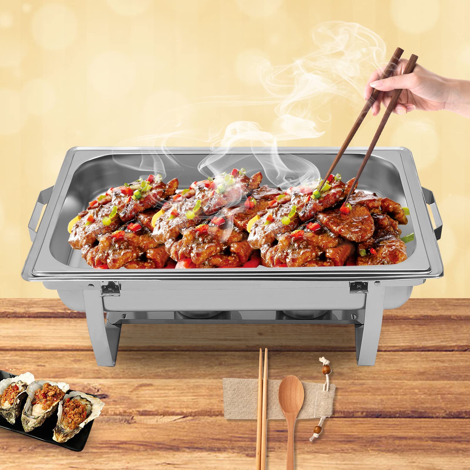 9 l Chafing Dish, scaldavivande in acciaio inox, contenitore di calore in acciaio inox, chafer con Fuel Holder Cinner Serving Buffet Warmer Set per catering e feste (HDW-01)