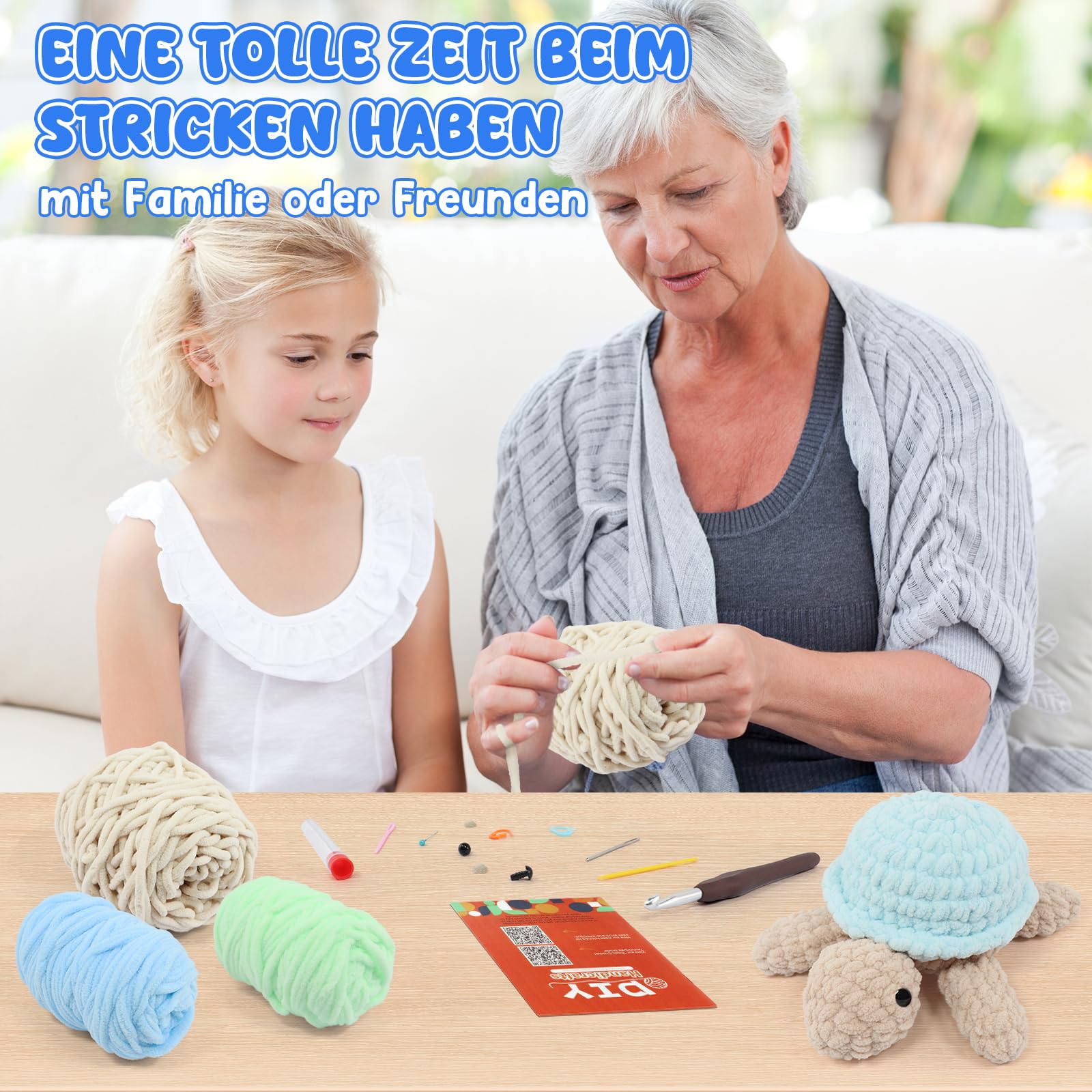 Rosedreamer Juego de ganchillo para principiantes, animales, juego de ganchillo, 2 unidades, juego de punto de tortuga para adultos, juego de crochet para niños, juego de iniciación con curso de vídeo