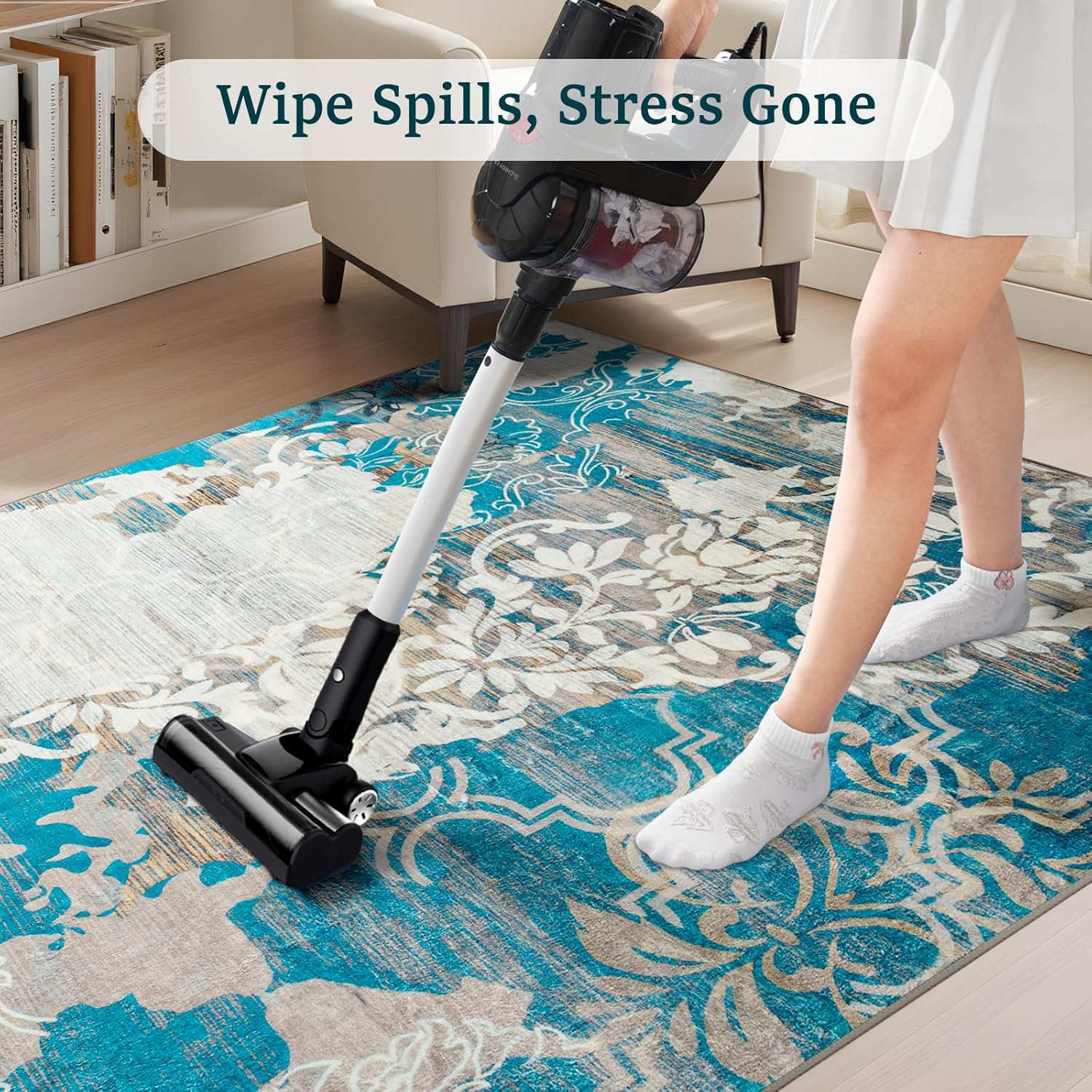 CRYPTOLITE Abstract Area Rug Washable Rug with Non-Slip Backing Low Pile Area Rugs for Living Room, Bedroom, Dining Room,4x6, Blue