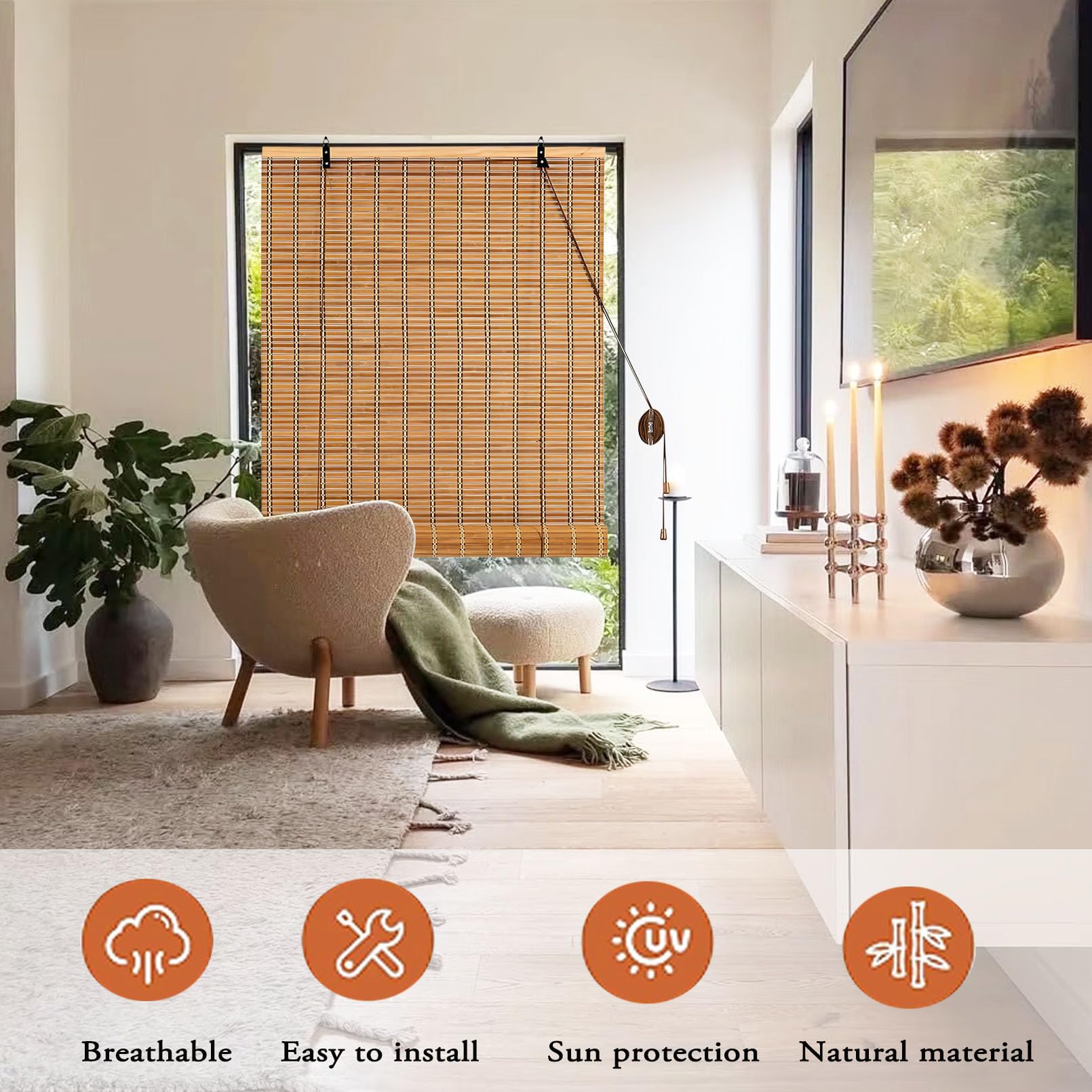 110x170cm Persiana Enrollable de Bambú para Exterior Personalizable Natural Persianas Romanas Estor Enrollable de Protectora Solar,Cortina Parasol para Puertas o Ventanas