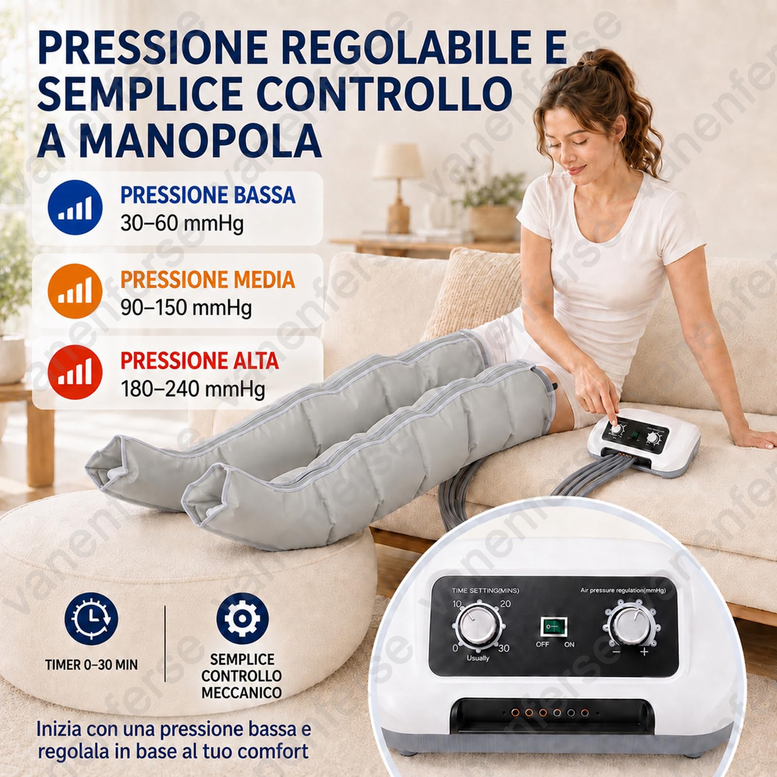 Pressoterapia Drenaż limfatyczny Nogi (szare 2 nogi + brzuch, XL) | 6 komór Profesjonalna presoterapia do domu, elektryczny masażer kompresji powietrza, 0-30 min, 30-240 mmHg