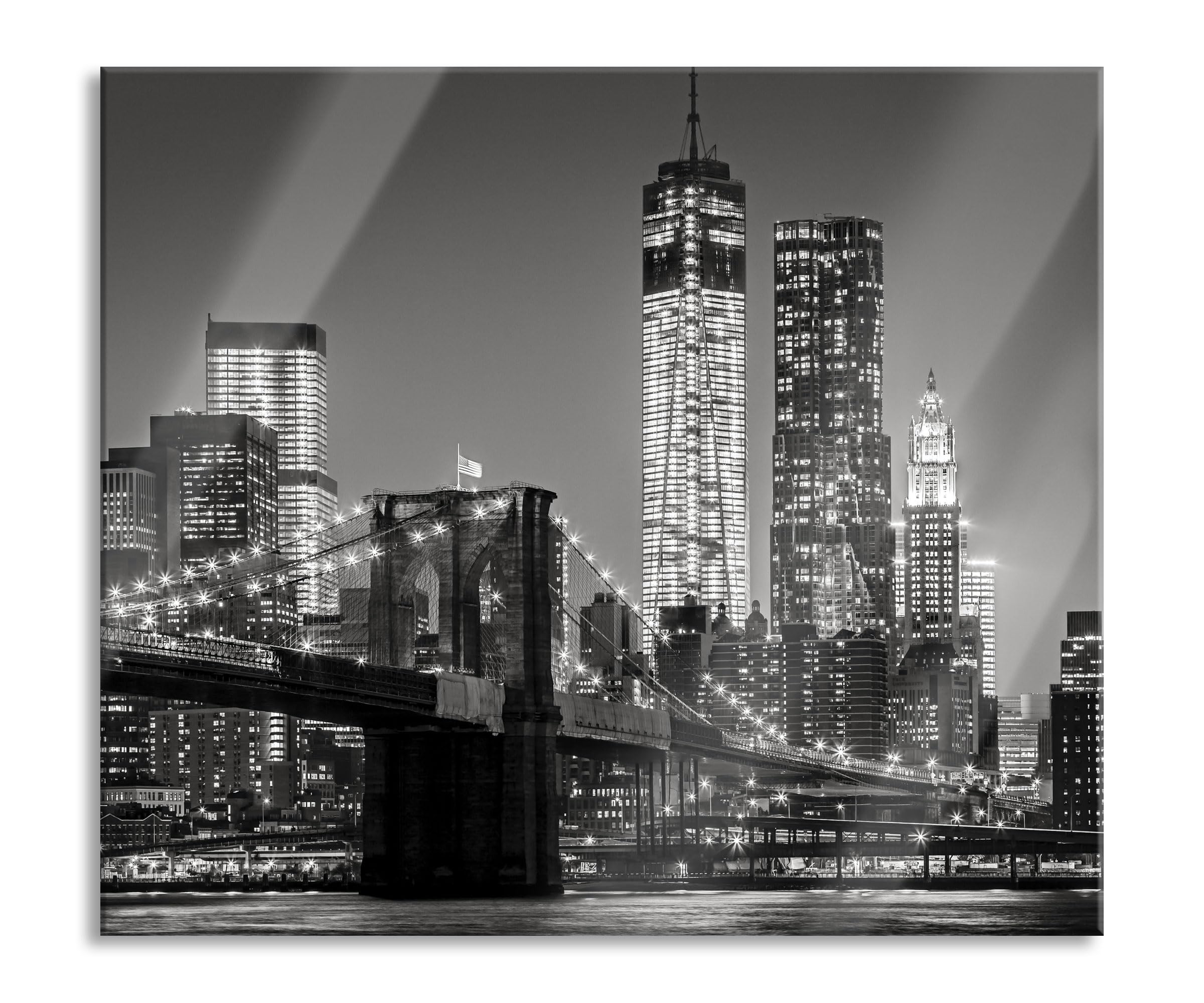 New York City Skyline bei Nacht Herdabdeckplatte & Spritzschutz aus Echtglas | Für Herd-Kochfelder | 60x52 cm