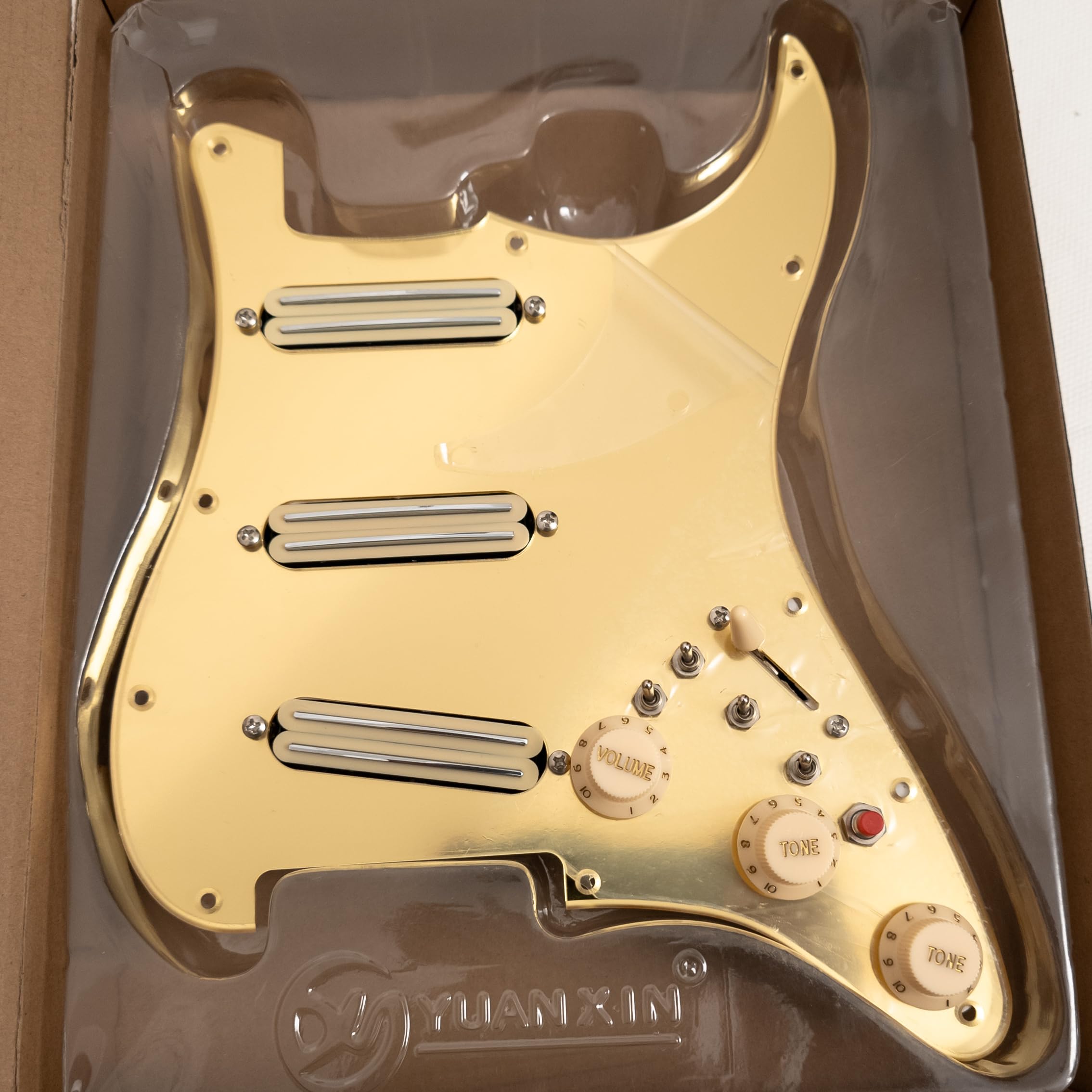 SSS - Juego de golpeadores precableados para guitarra Fender Strat, 3 mini pastillas Humbucker de doble riel, interruptores divididos de bobina, interruptor de mejora, kit completo de actualización