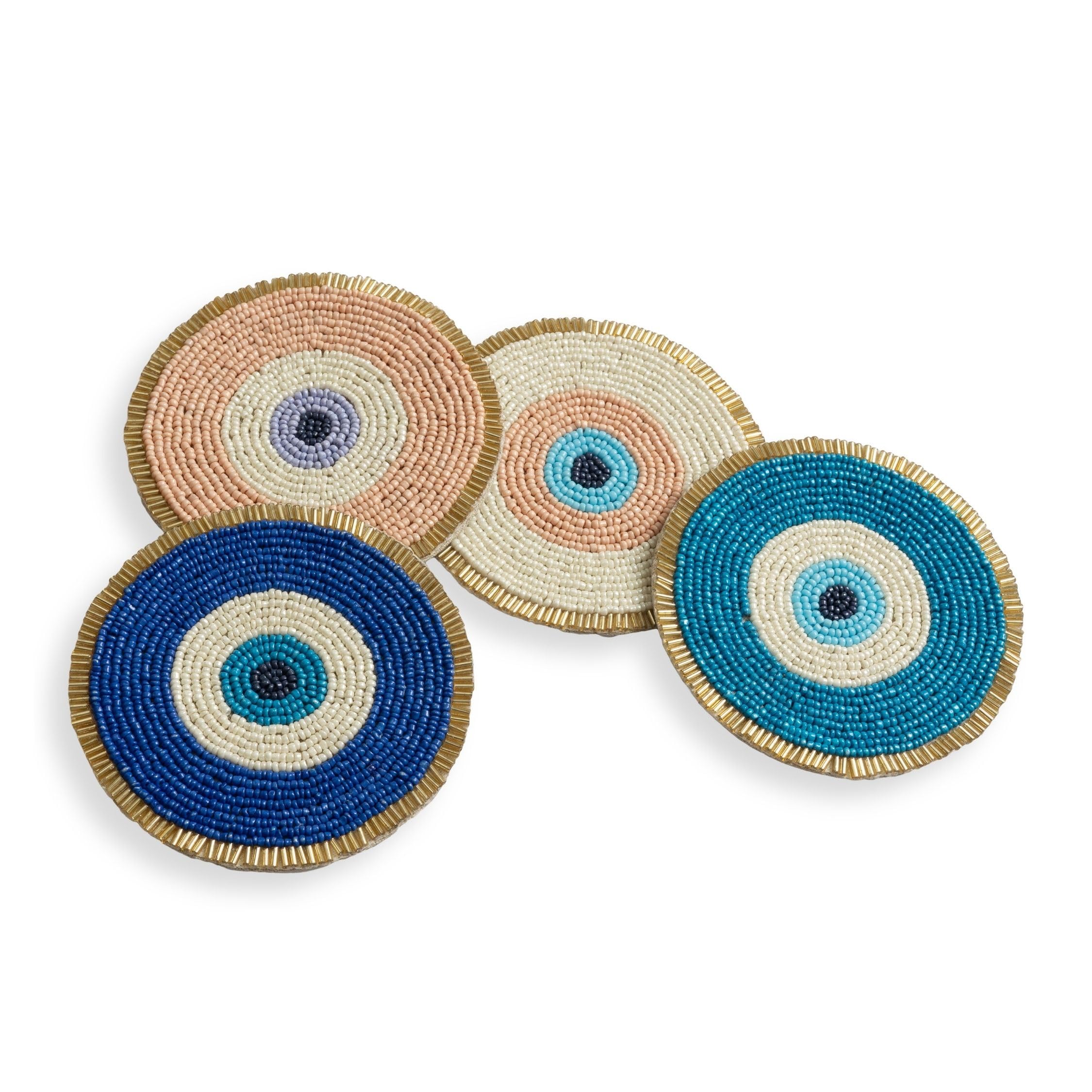 Folkulture Beaded Coasters for Drinks Set of 4 or Coffee Table, 4" Round Decorative Bar Coasters for Table Décorations