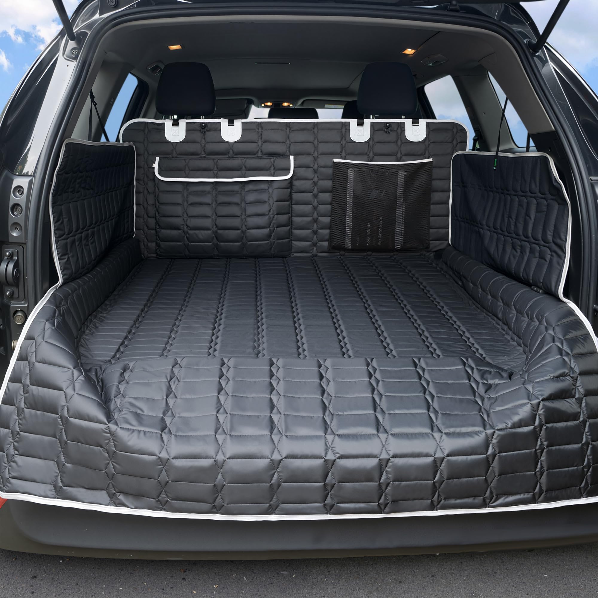 SUV Cargo Liner for Dogs, Waterproof Dog Trunk Cover with Bumper Flap Protector, Pet Cargo Mat for SUVs Sedans Vans, Non-Slip Scratchproof Dog Seat Cover, Large Size Universal Fit