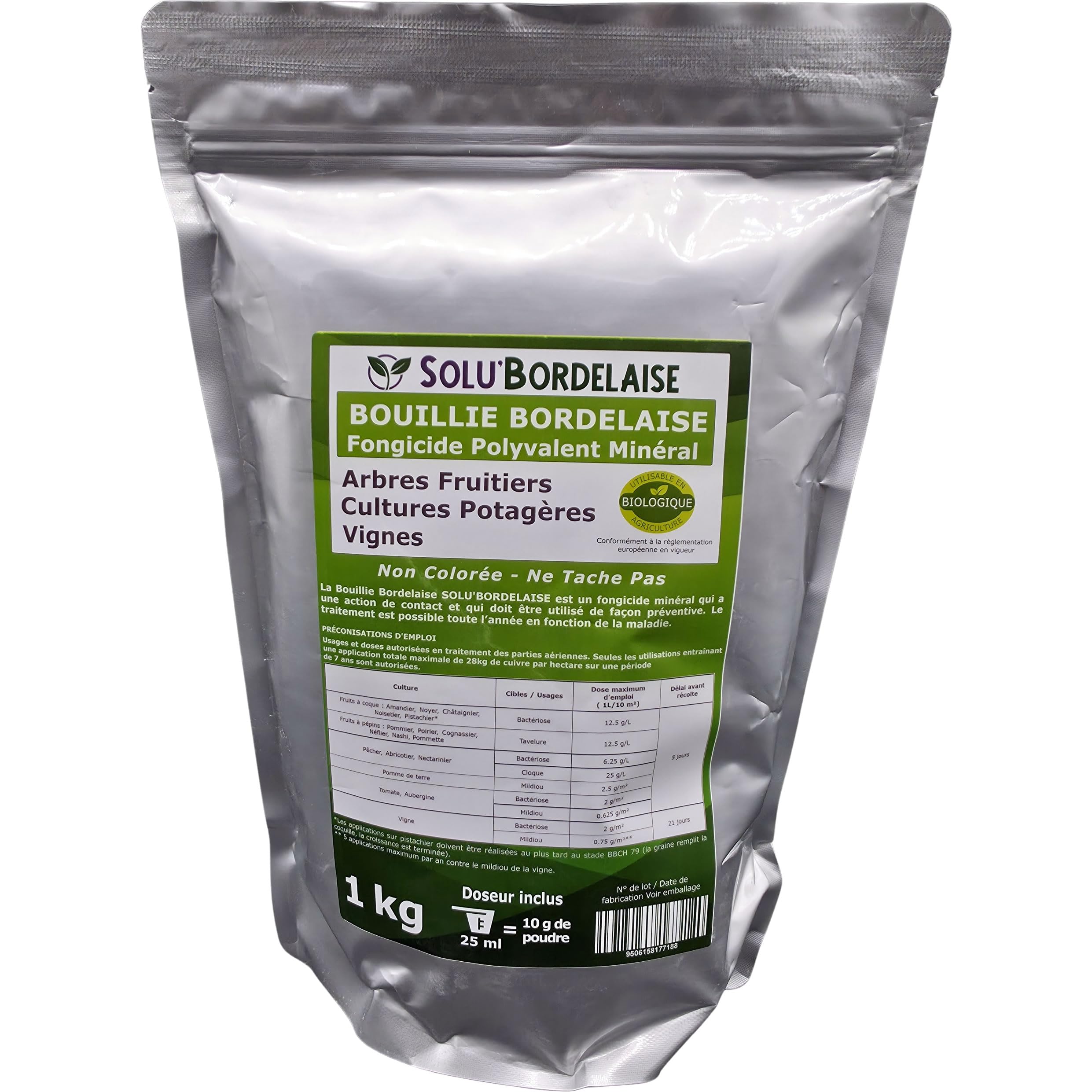 Solu'Bordelaise - 1 kg de Bouillie Bordelaise - Mildiou de la Vigne - Utilisable Agriculture Biologique - Sachet Refermable
