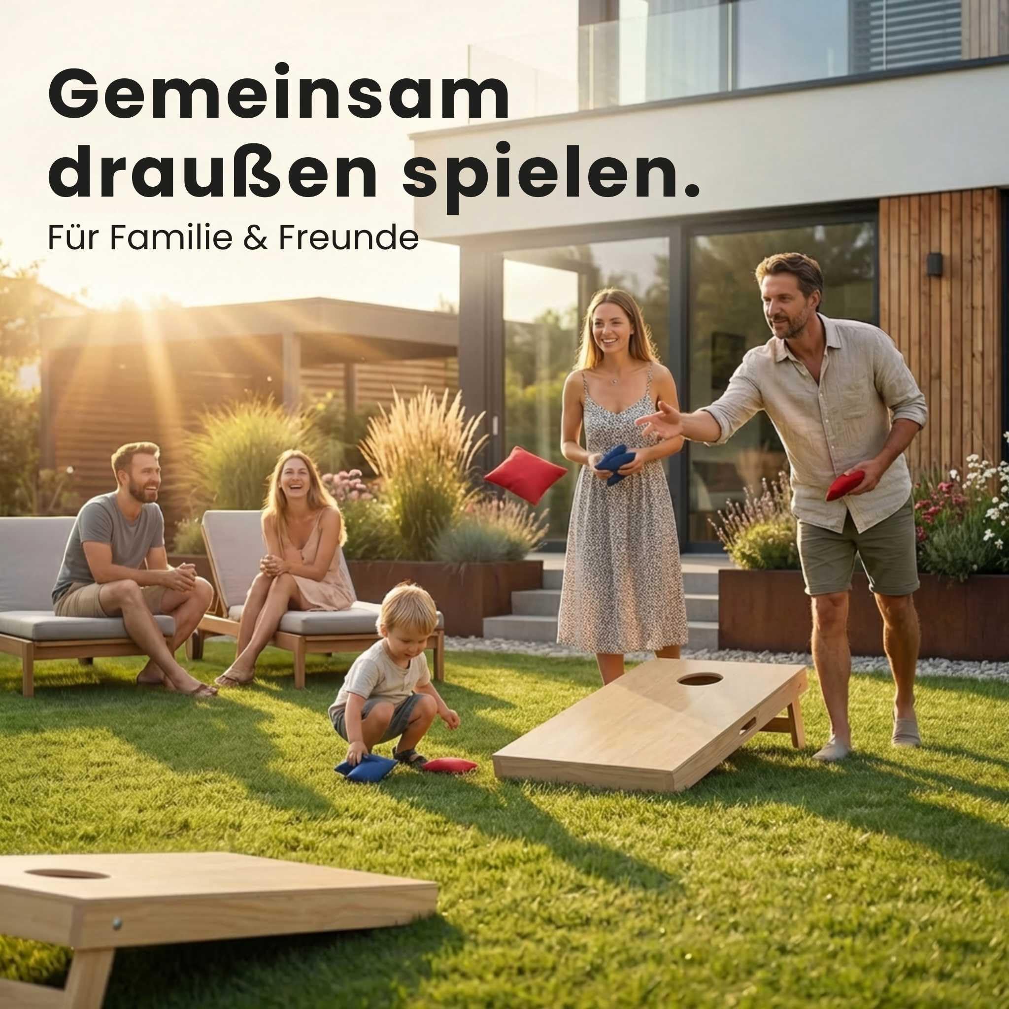 Cornhole Set aus Holz - Hochwertiges Outdoor Wurfspiel für Garten & Freunde - inkl. 8 Bags & Tragetasche - Cornhole Spiel Outdoor für Erwachsene & Kinder