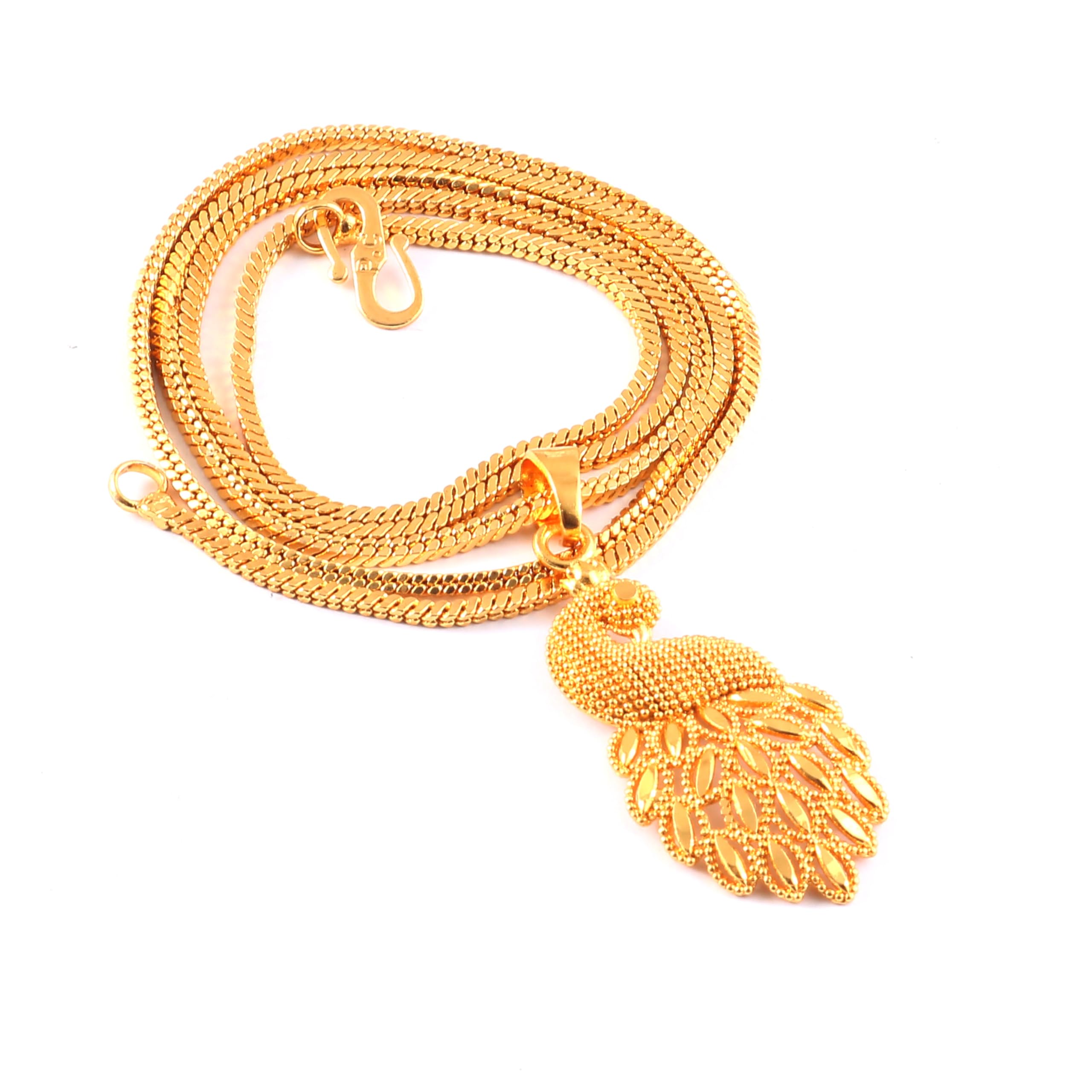 Jewar Mandi Peacock Locket With Chain Gold Plated Peacock Inspired Engraved Design Pendant Daily Use Jewelry for Women & Girls (Chain-1) (B0CXTJ11BC) Amazon Price History, Amazon Price Tracker