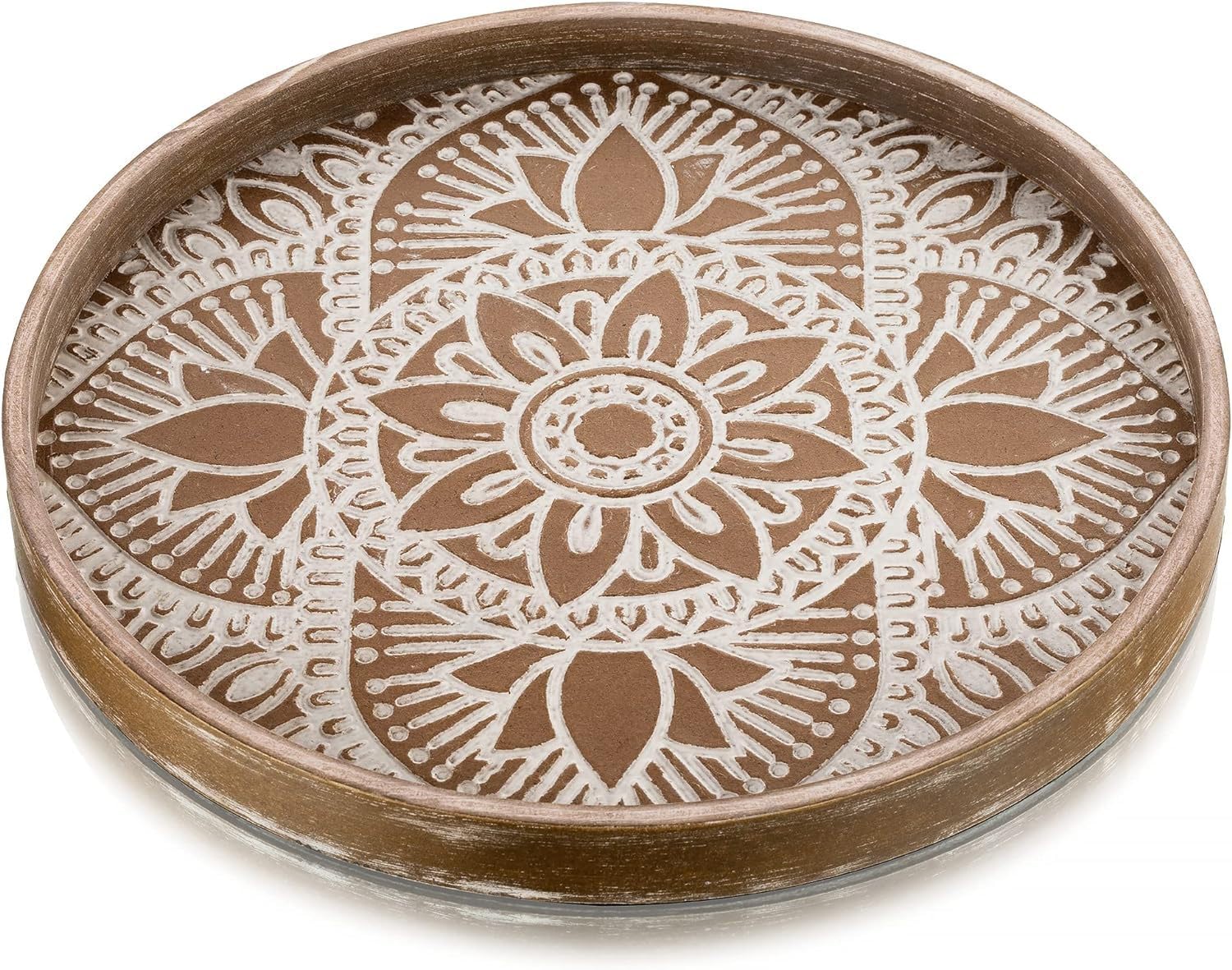 Wooden Serving Tray Rustic 30CM Round Table Centrepiece Home Decor Wood Candle Holder Living Room Kitchen Ottoman Trays Christmas Decorative Plates Coffee Table Serving Platters Wooden Colour