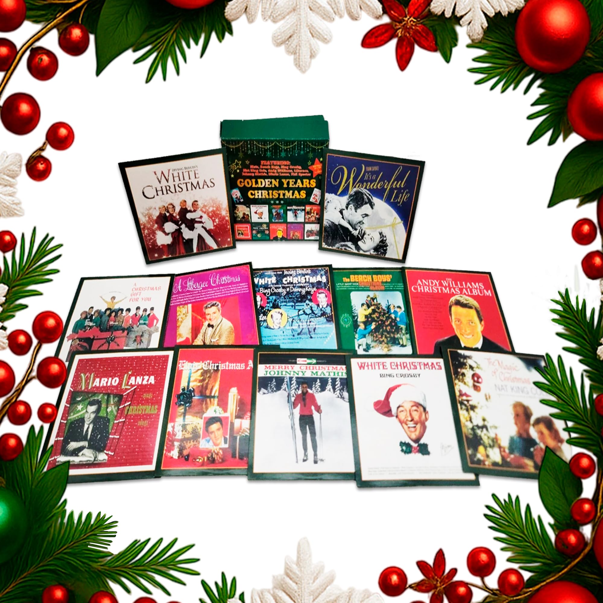 Golden Years Christmas Elvis Presley / Johnny Mathis / Nat King Cole / Bing Crosby / Mario Lanza / Andy Williams / Beach Boys / Bing Crosby / Liberace / Phil Spector / White Christmas / It’s A Wonderful Life