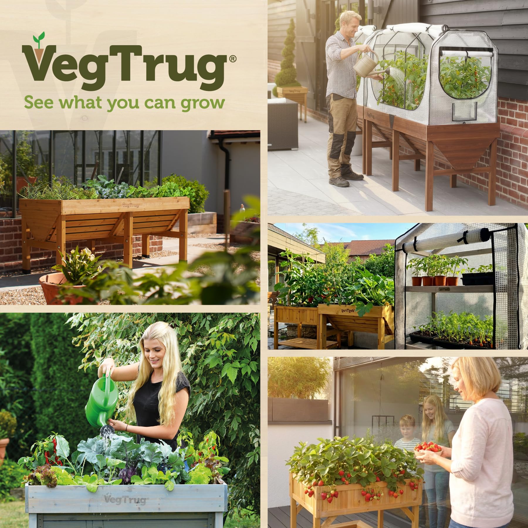 VegTrug Hochbeet Classic 1,8 m - Natural - 183 x 76 x 80 cm - ergonomisch | Pflanzkasten aus 100% FSC-Zedernholz - wetterfest für Balkon, Terrasse & Garten - platzsparendes Pflanzbeet mit Vlieseinlage