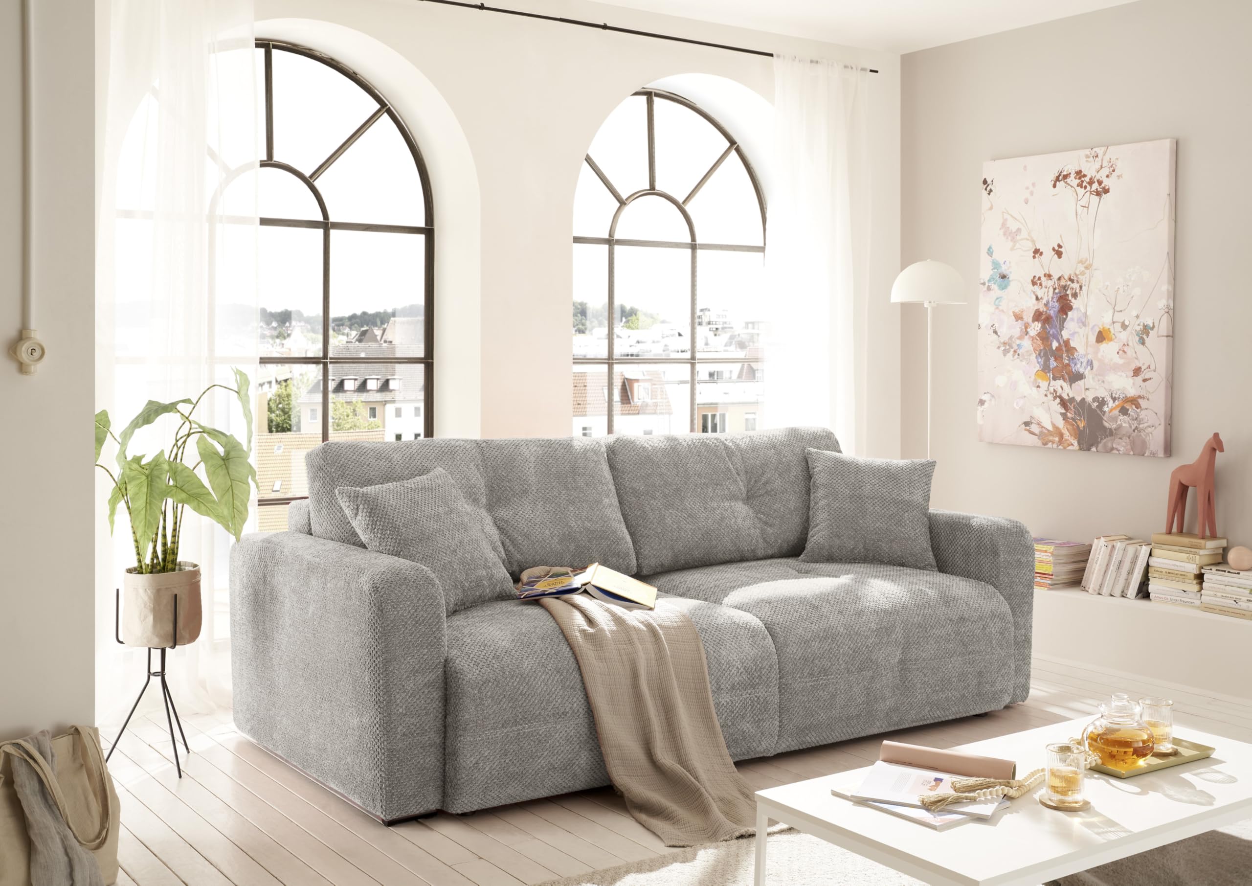 BULLET Bequemes Schlafsofa mit Bettkasten, Stoffbezug Taupe - Klappbares Sofa mit Schlaffunktion - 235 x 88 x 120 cm (B/H/T)
