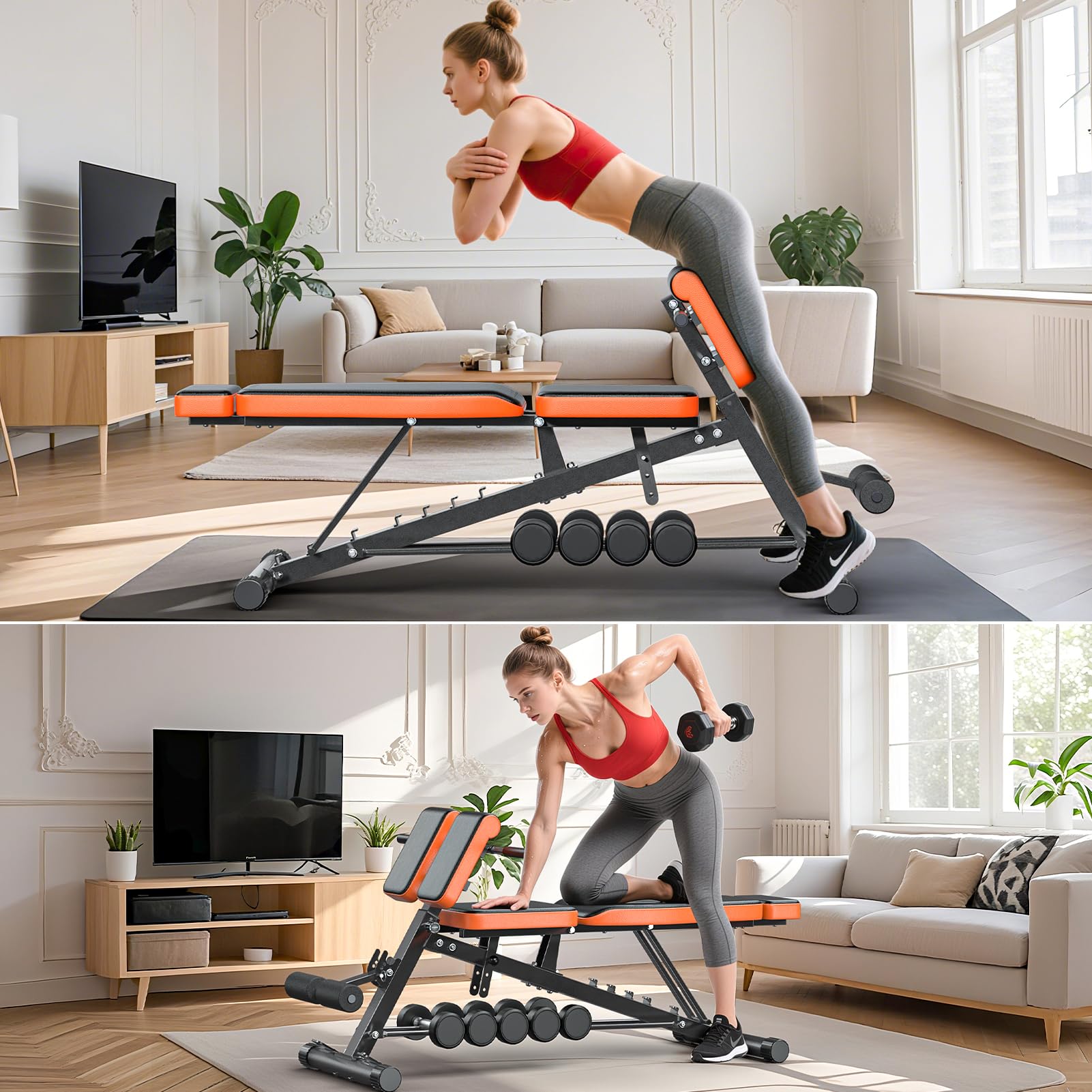 Roman Chair, Adjustable Weight Bench Back Extension Machine for Home Gym, 1000LBS All-in-One Sit Up Bench with Dumbbell Rack, Incline, Decline, and Flat Bench for Hyperextension, Core, Glute
