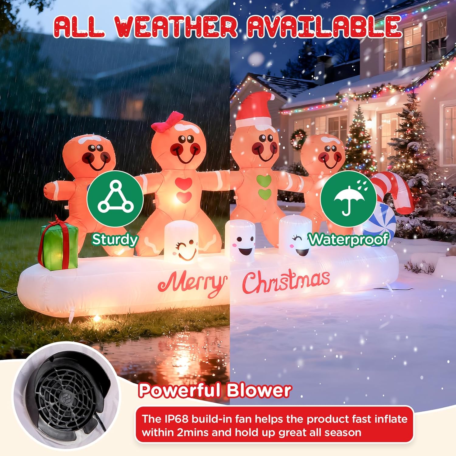 10 FT Long Christmas Inflatable Gingerbread Man Outdoor Decoration, 4 Gingerbread Hand in Hand Christmas Blow Up Yard Decorations with Build-in 10 Led Lights for Yard Garden Lawn Xmas Party Decor
