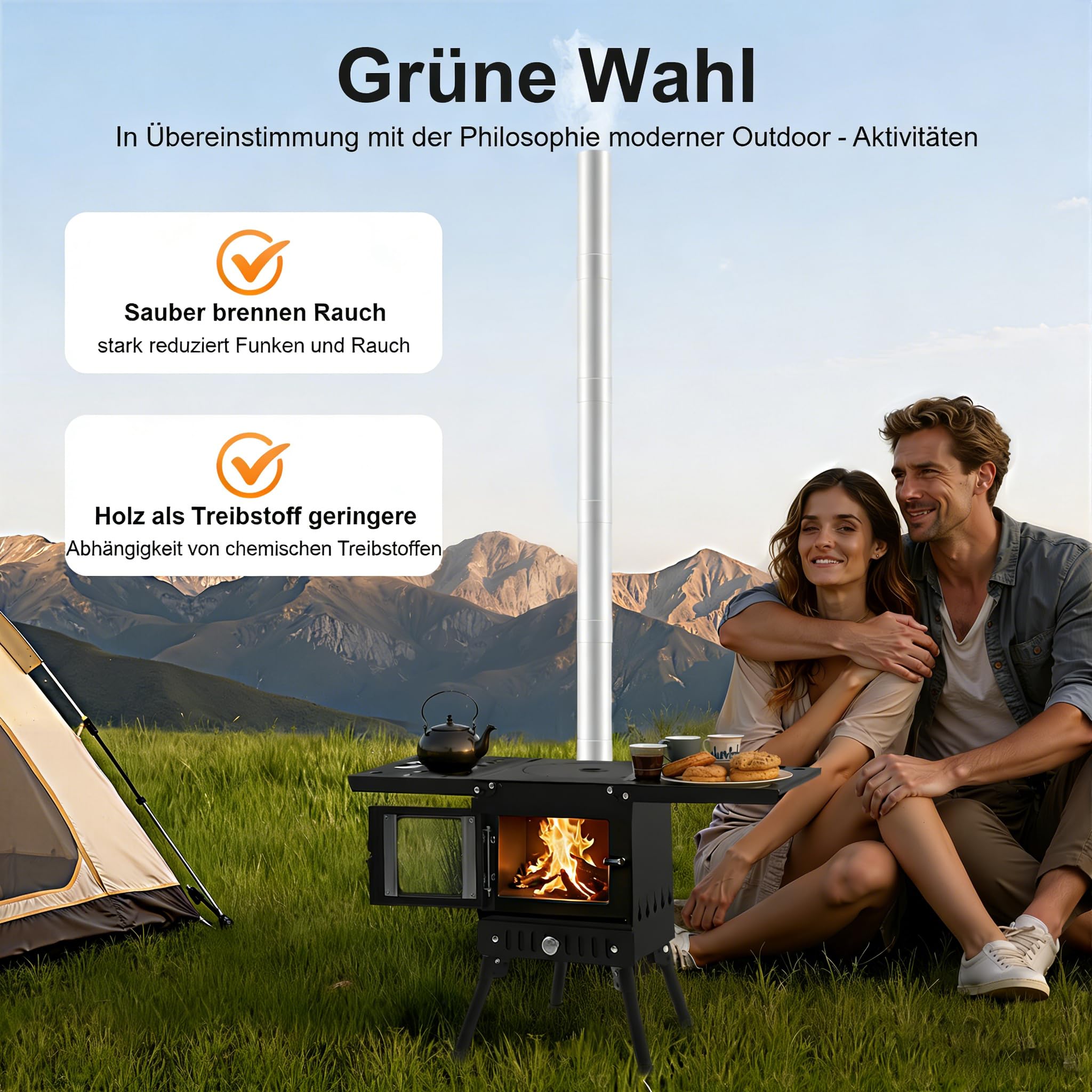 Stufa a legna portatile per tenda, stufa pieghevole per campeggio outdoor, camino, tenda con tubi del camino, stufa da campeggio, stufa da officina, cucina da campeggio outdoor