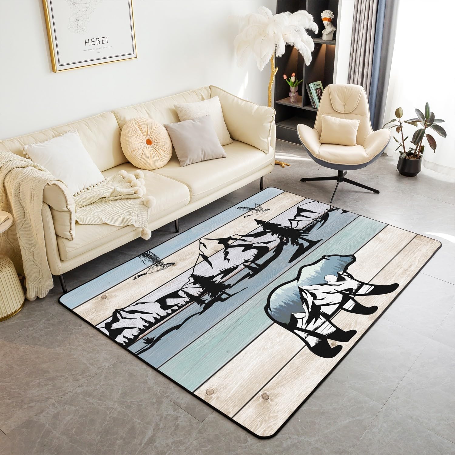 Tapis chambre lavable rectangulaire doux et antidérapant ours