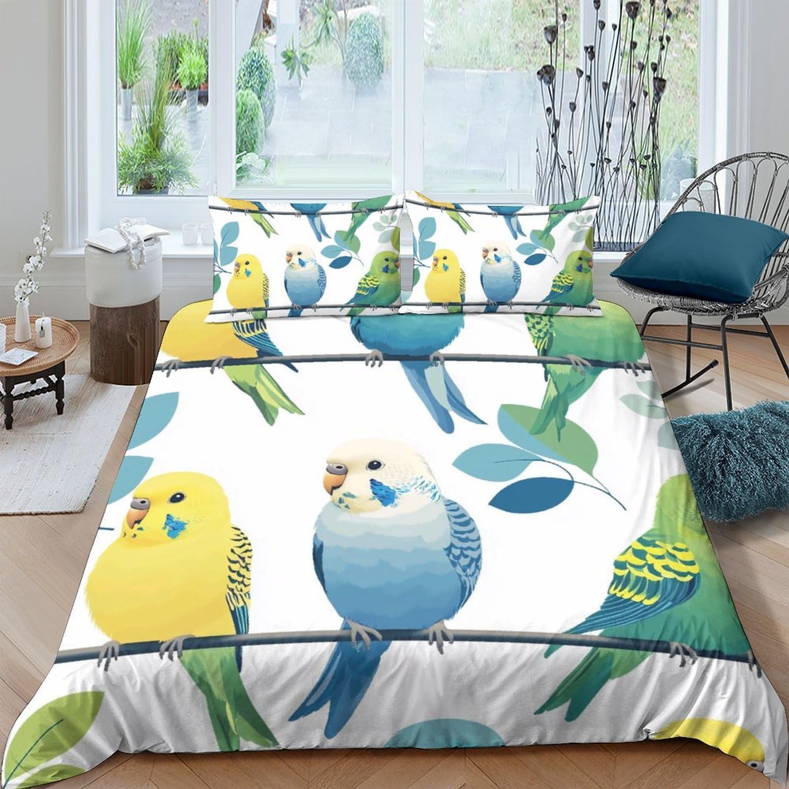 Ctjqhvkz Style-6 3D Printed Parrot Bird Fitted Sheet Microfiber Soft Breathable Budgie Mattress Cover For Bedroom Guest Room Decor Single（135X200cm）