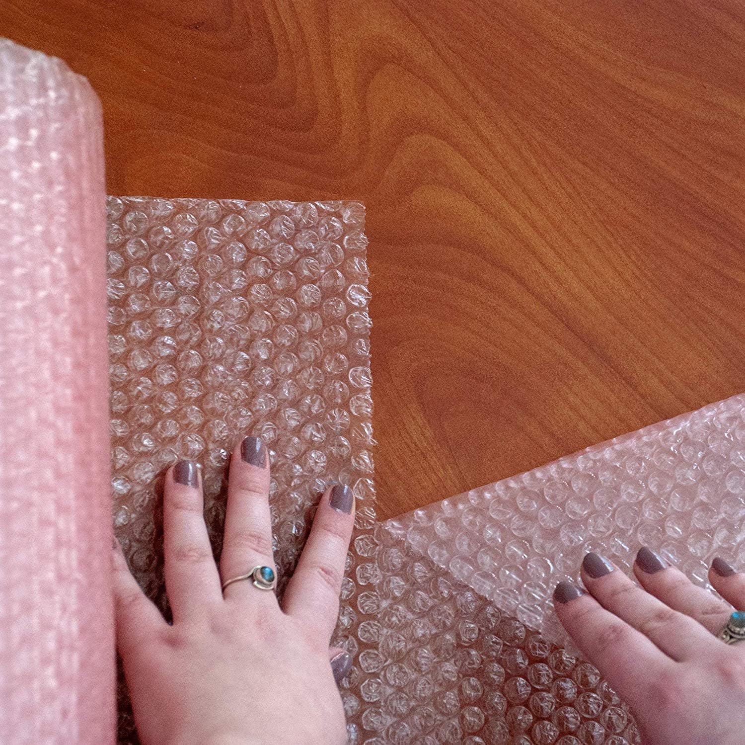Mighty Gadget Anti-Static Bubble Cushioning Wrap Rolls, 3/16" x 12" x 20' ft, Perforated Every 12" for Packaging, Shipping, Mailing (Pink)
