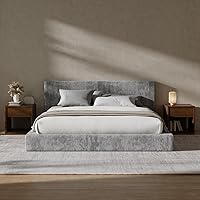 Vista 15 de RECCI Cloud - Base de cama King tapizada con cabecero, plataforma acolchada de espuma de 5 pulgadas, sin somier, fácil montaje (blanco nieve)