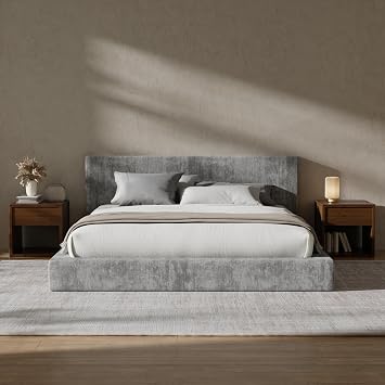 RECCI AirFrame Queen Bed Frame with Headboard, Cloud Upholstered Platform Bed Frame, 5 Inch Foam Cushioned, No Box Spring, Easy AssemblyMoon Grey