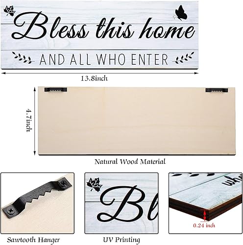 Miniatura 2 de Jetec Letreros familiares de madera rústica Bless This Home Decoración de pared familiar de madera arte de pared letrero de entrada de casa de campo