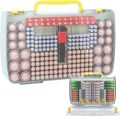 Estuche organizador de baterías de doble cara con probador, más de 269 ranuras para pilas AA AAA C D 9V 18650 CR123, tapa transparente, contenedor