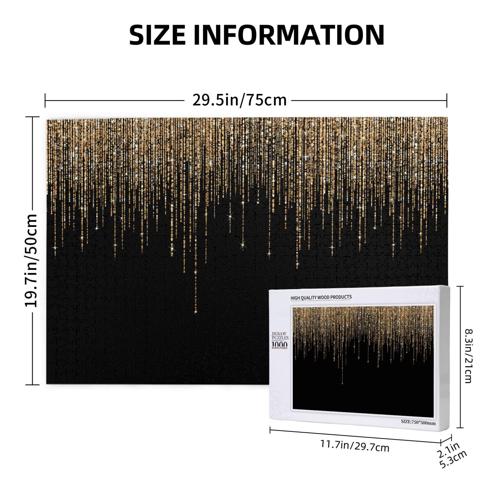 Gioco di puzzle per adulti, puzzle impegnativi, puzzle da 1000 pezzi, nero oro scintillante con frange glitterate
