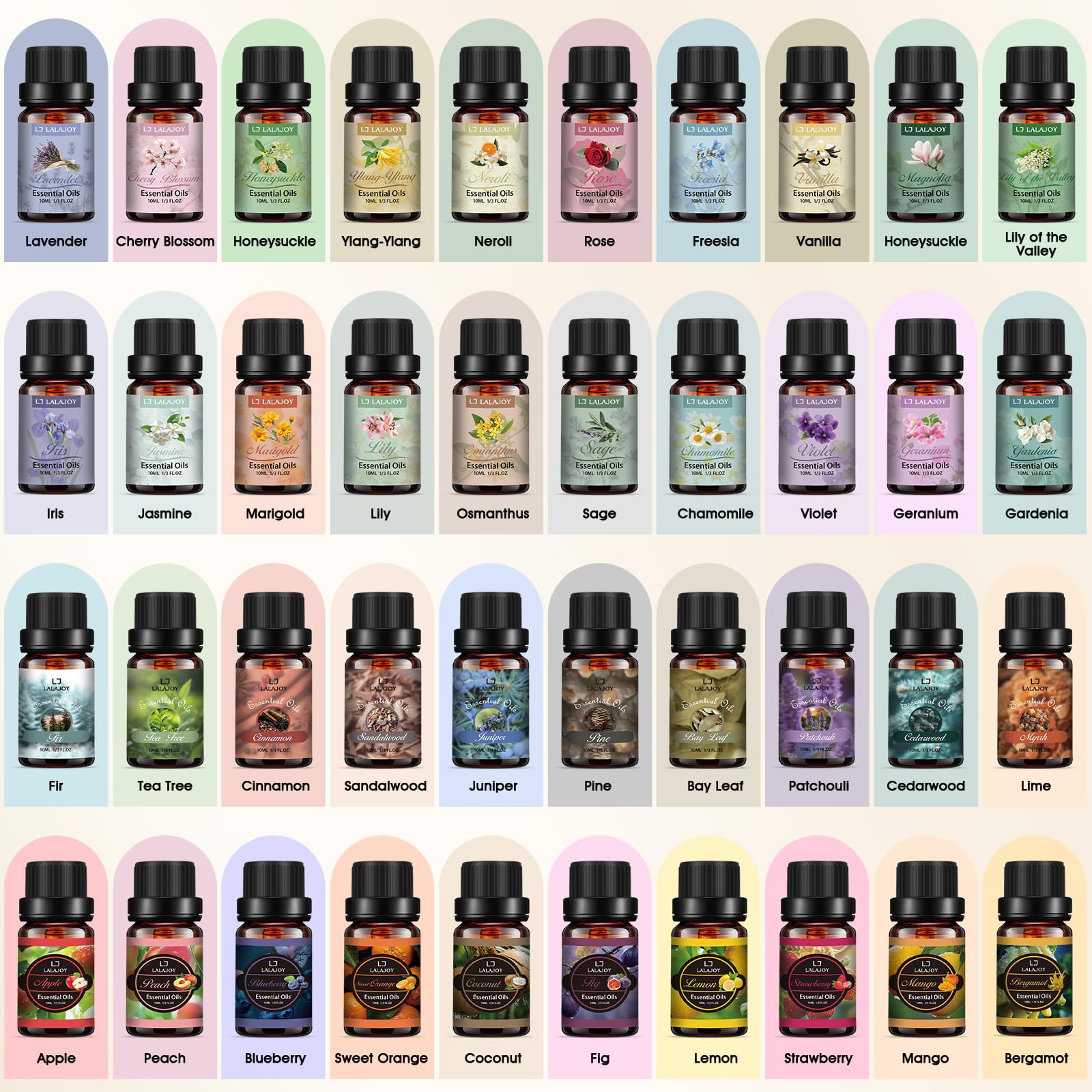 Kit Huiles Essentielles - 40 x 10 ML Huile Essentielle Aromathérapie Pures & Naturelle, pour Diffuseur, Massage, Bougies, Yoga, Aromathérapie et Humidificateurs