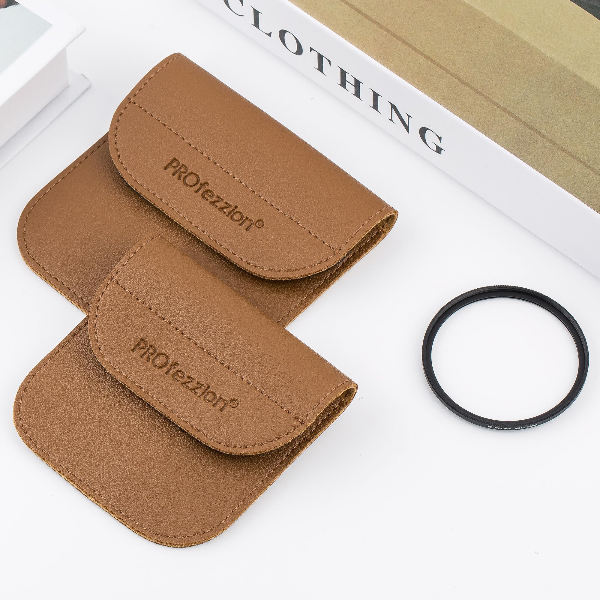 PROfezzion Pochette de rangement pour objectif d'appareil photo de luxe pour 1 filtre tels que UV, CPL, ND, filtre polarisant, filtre à densité neutre, filtre de diffusion noir jusqu'à 58 mm de