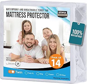 Utopia Bedding Waterproof Mattress Protector Twin Size (Pack of 14), Premium Terry Mattress Cover 200 GSM, Breathable, Fitted Style with Stretchable Pockets (White)