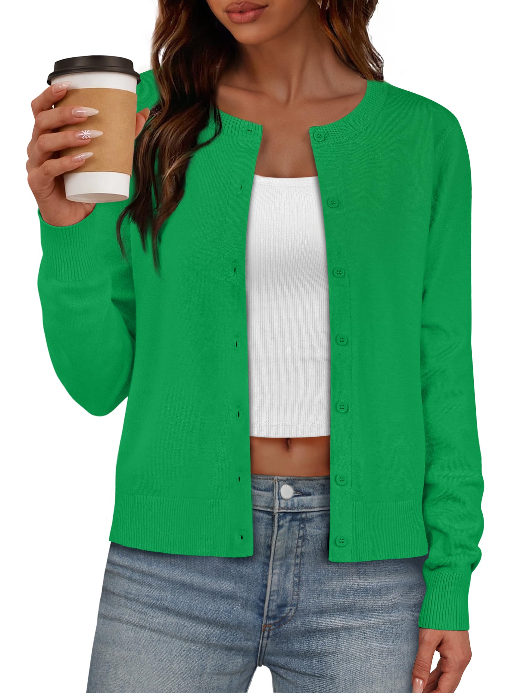 IWD Womens Cardigan Sweaters Crew Neck Long Sleeve Lightweight Button Down Sweater 2025 Fall Trendy Knit Tops
