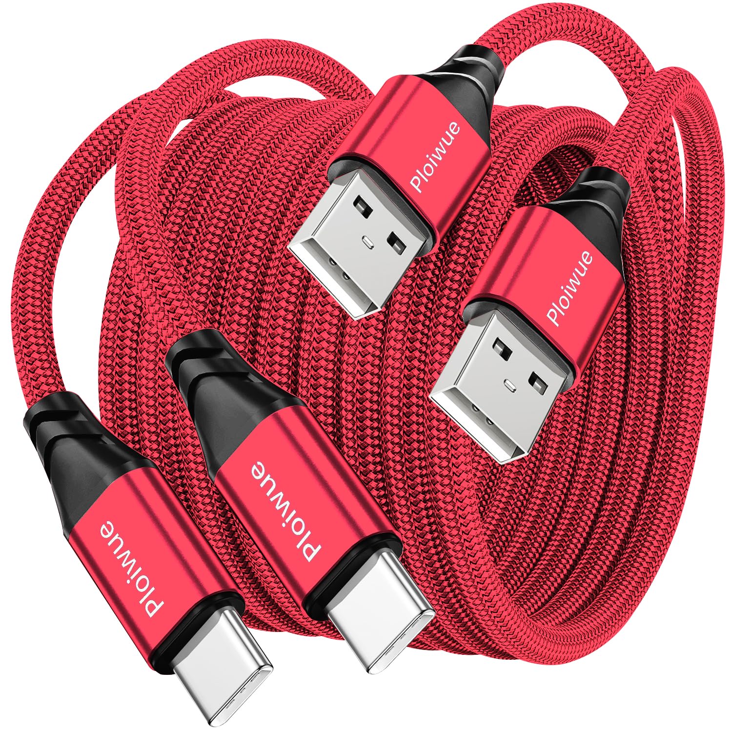 Lot de 2 câbles USB C - 3 m - Câble de charge USB de type C - En nylon tressé - Pour manette PS5, manette PS5 DualSense Xbox Series X/S, Sony, Samsung Galaxy S20 S21, Nintendo Switch (rouge)