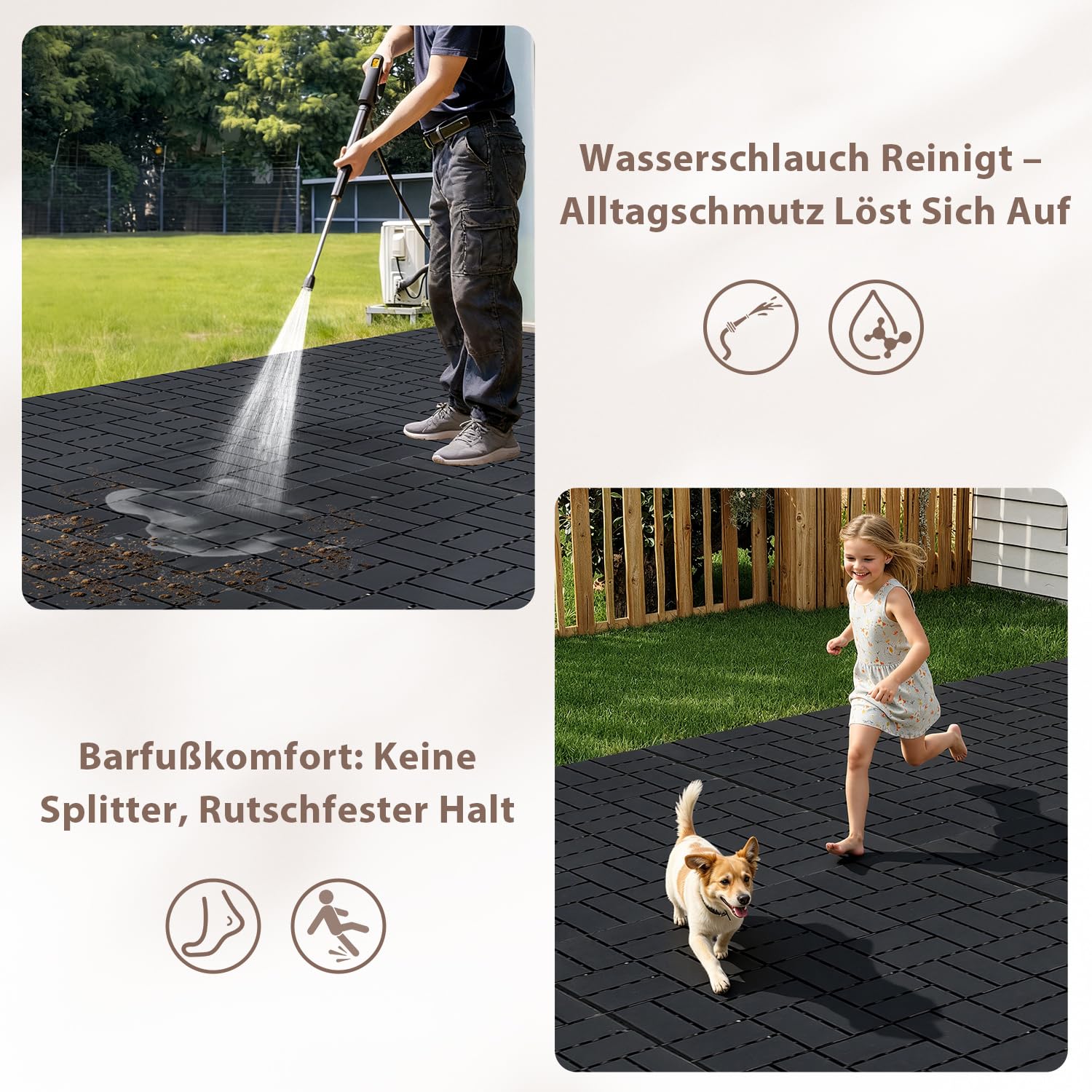 Piastrelle per terrazze in polipropilene, 30 x 30 cm, 66 pezzi, 6 m² | Piastrelle impermeabili a scatto con drenaggio per balcone, terrazza, giardino, piscina e sauna, antiscivolo e facile da