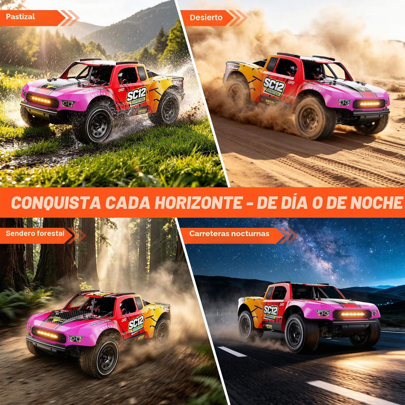Coche teledirigido sin escobillas 1/12 RTR,más de 70 km/h, 4WD, camión RC de Pista Corta, Coche RC de Drift para Aficionados, 3S 2200 mAh, neumáticos Todoterreno, Apto para Adultos - Rojo