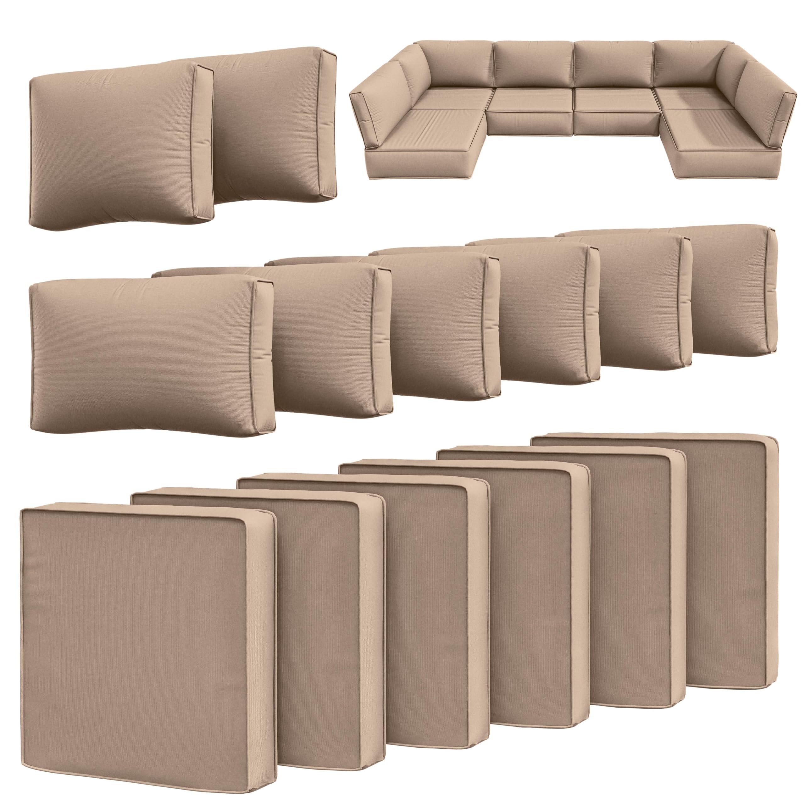 14 pcs outdoor cushion slipcovers outdoor patio cushion covers replacement waterproof with zipper for outdoor furniture, patio sofa couch 3 sizes, covers only