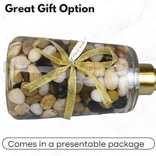 Miniatura 6 de Dispensador de jabón recargable hecho a mano para baño y cocina, dispensador de jabón de piedra Rocks con bomba de acero inoxidable dorado