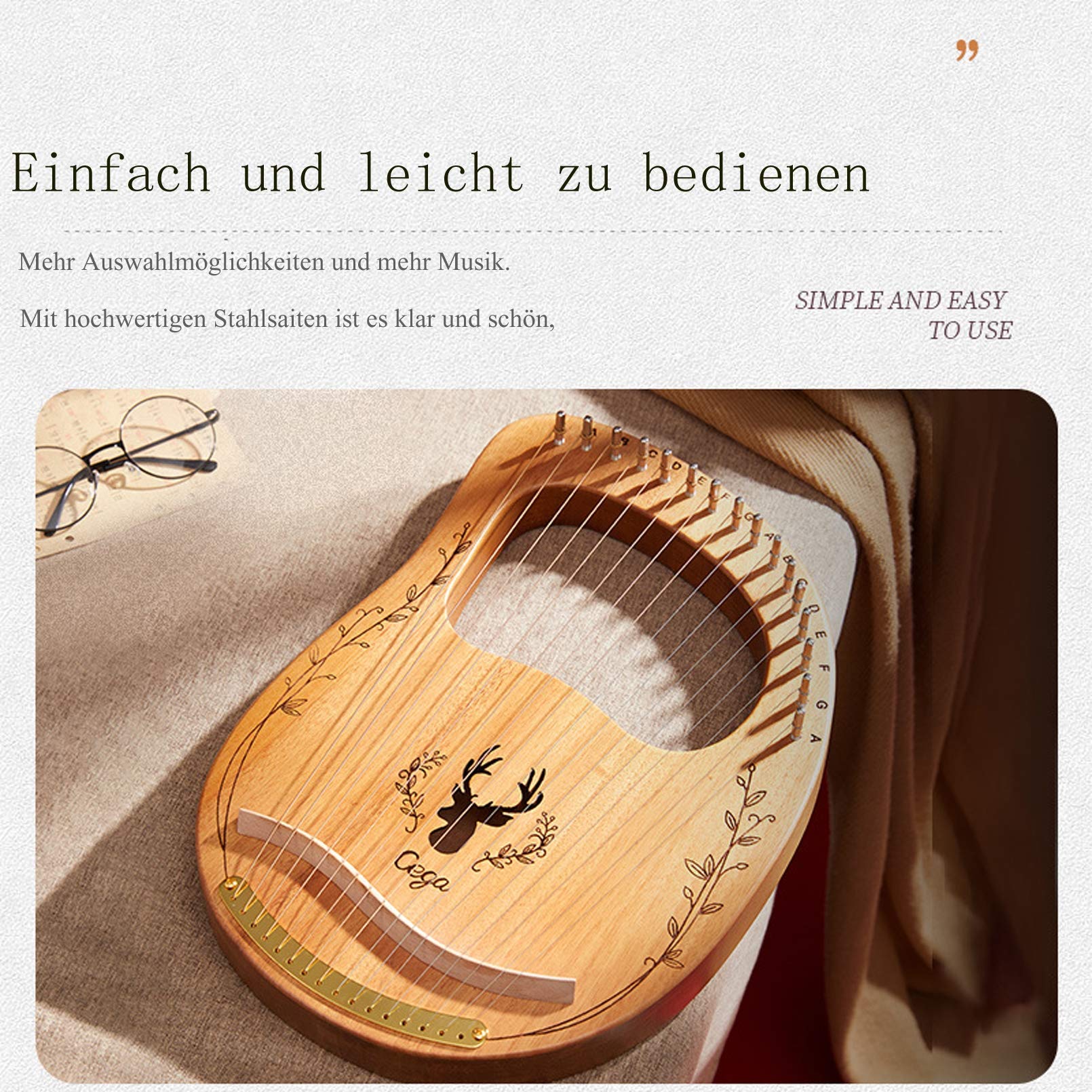 Harfe Kleine Leierharfe 19 Saiten Metall Saiten Mahagoni Saiteninstrument Mit Stimmschlüssel Und Tragetasche Für Musikliebhaber Anfänger, Grün