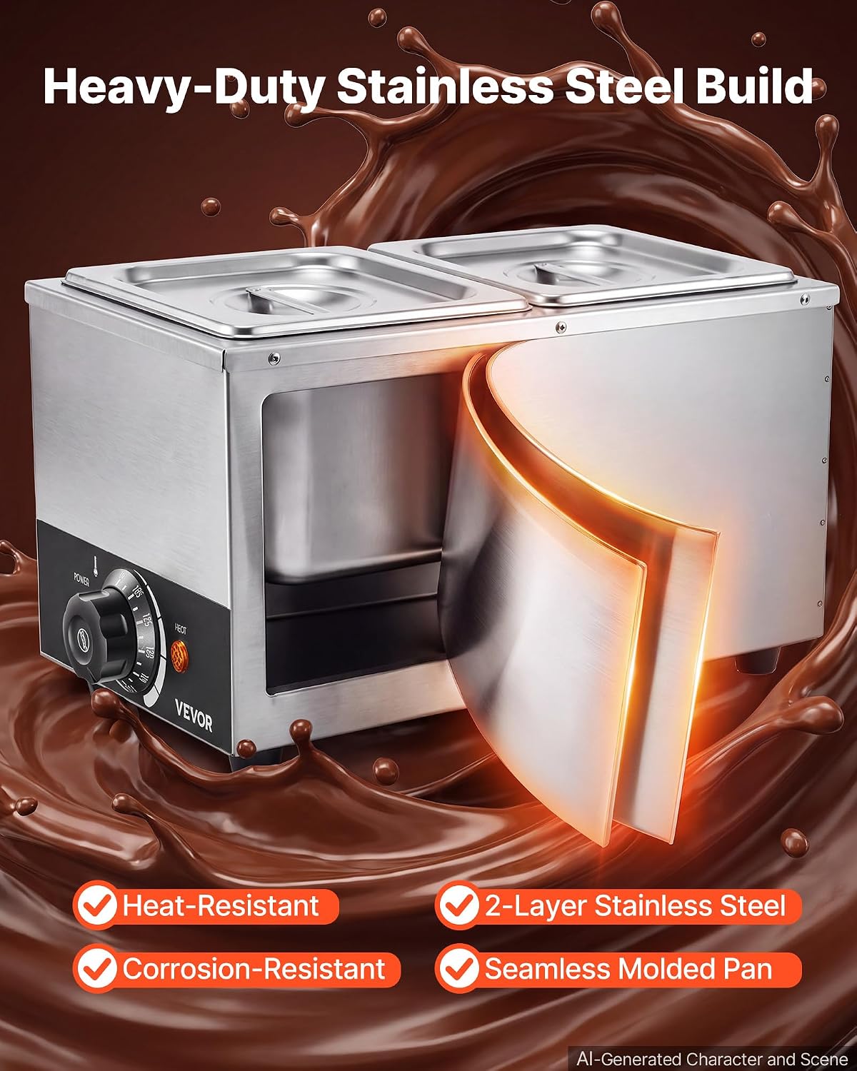 VEVOR Chocolate Melting Machine, 2 Tanks 9 Lbs Choc Commercial Melters image 5