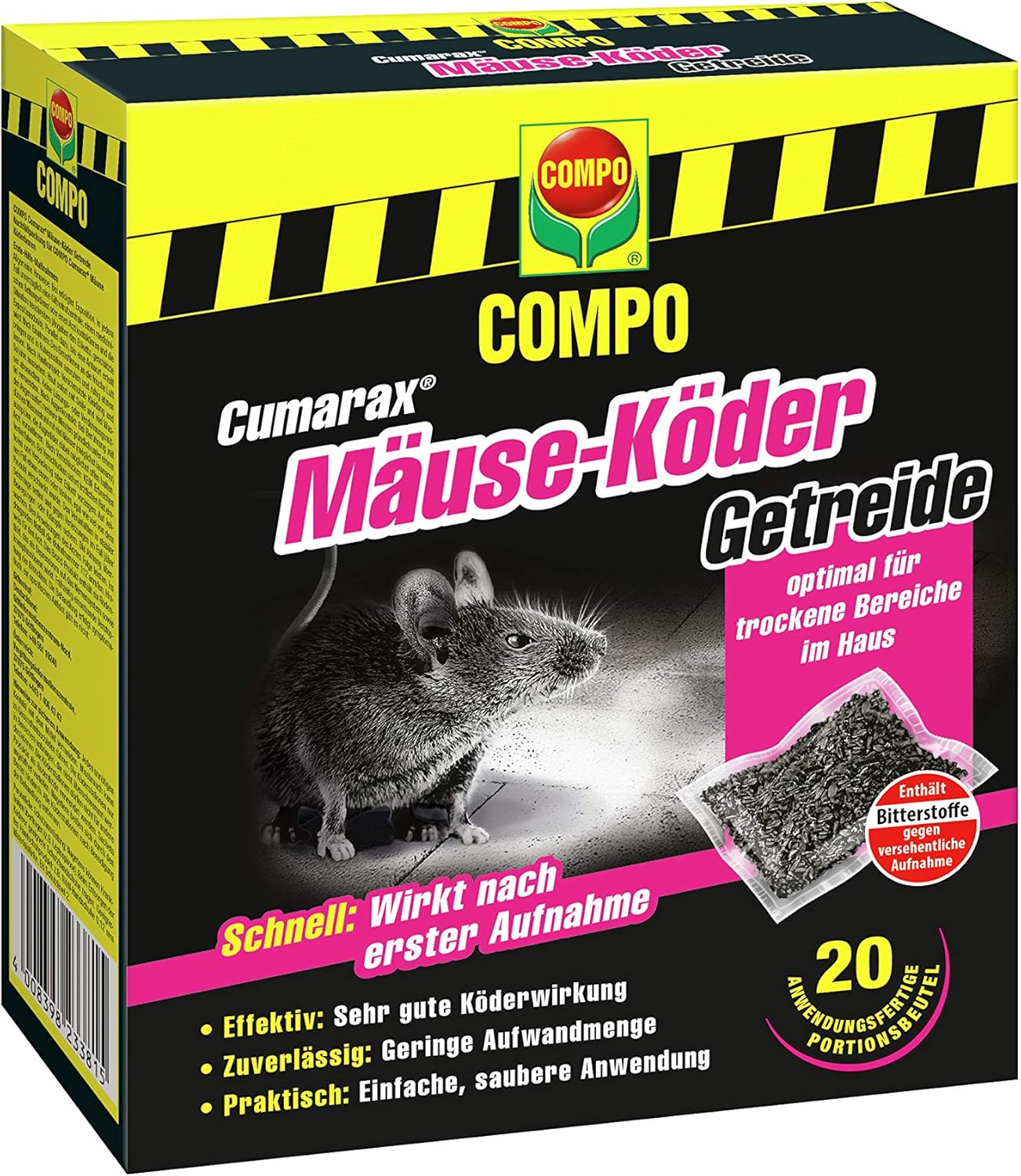 Compo 23369 Mouse Bait, Active Ingredient alphachloralosis, Black, 200