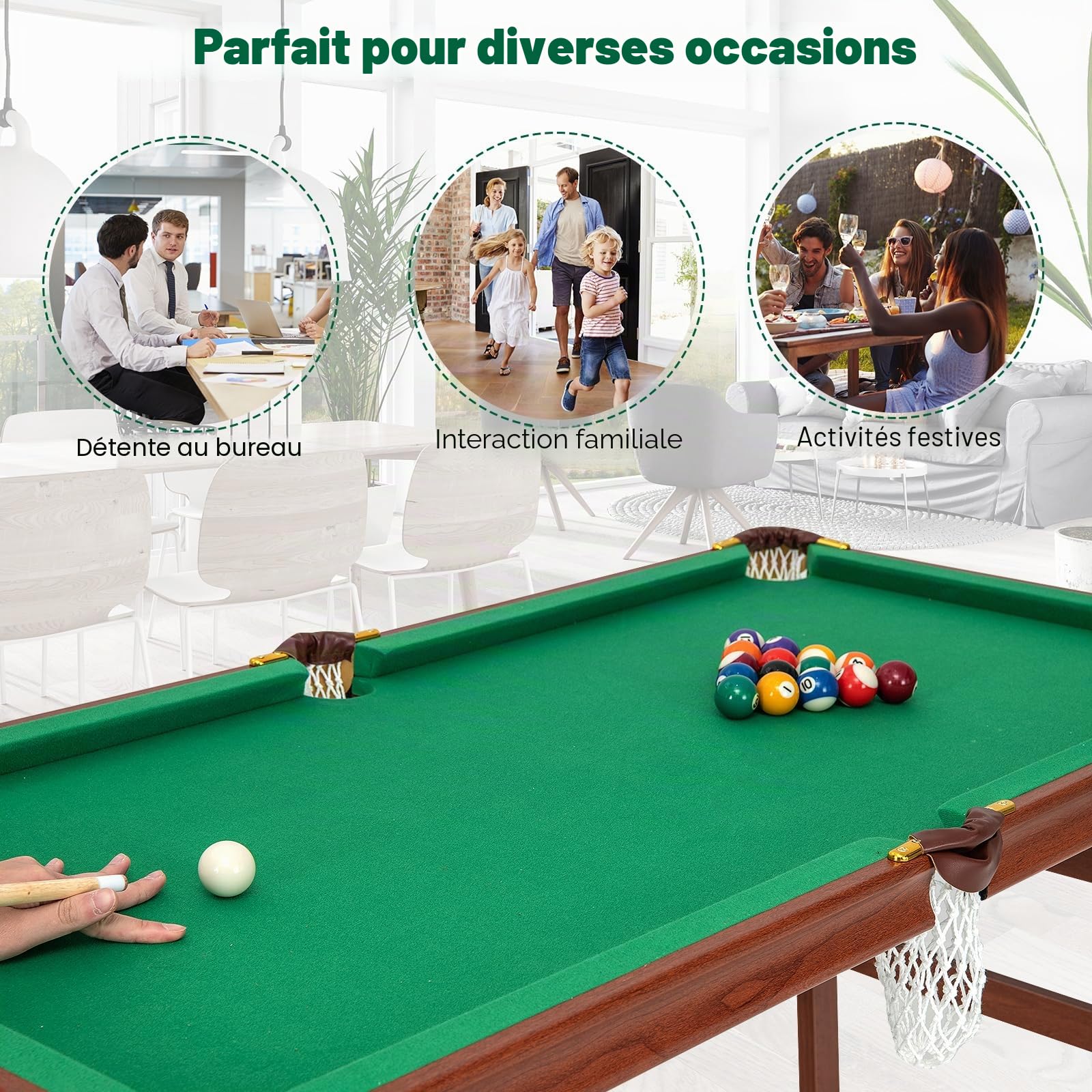 HOMASIS Mini table de billard pliable avec 2 queues, 2 craies, 16 balles, triangle et brosse, portable pour bar et fête, tables de billard de piscine pour enfants et adultes, 138 x 67 x 79,5 cm