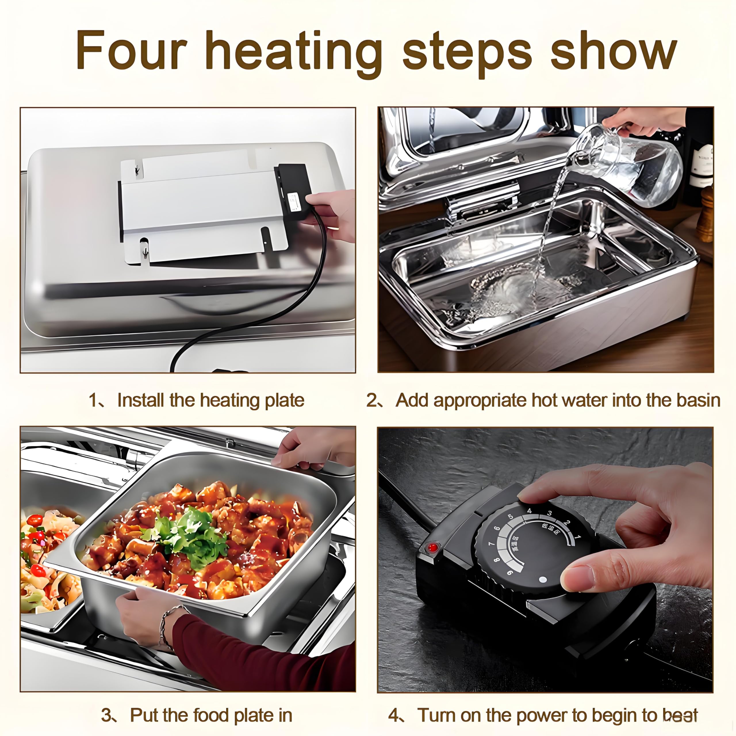 Chafing Dish Elettrico Temperatura Regolabile 35-85℃(1/3 Pan) | 9L Professionale Scaldavivande Elettrico per Buffet Acciaio Inox, Contenitore Scalda Cibo con Coperchio Trasparente