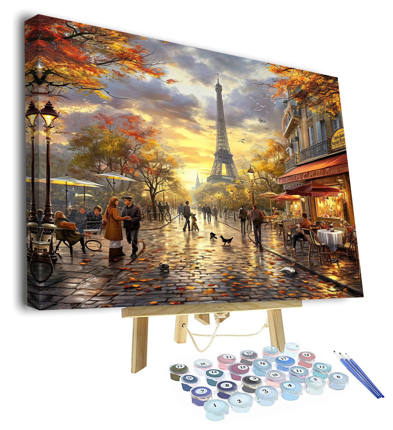 TISHIRON Adult Paint by Number Kit - Romantic Parisian Cityscape with Eiffel Tower Color by Number on Canvas, European Landmark DIY Art Craft Kits - 16x20 Inch, Framed